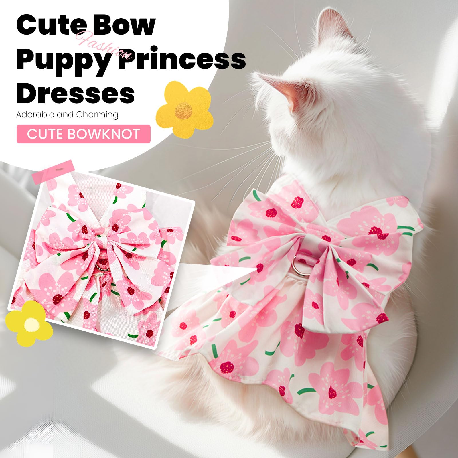Abrrlo Cute Dog Dress Small Dog Clothes For Girls Female Puppy Outfit Pink Floral Pet Summer Clothes Bowknot Doggy Cat Princess