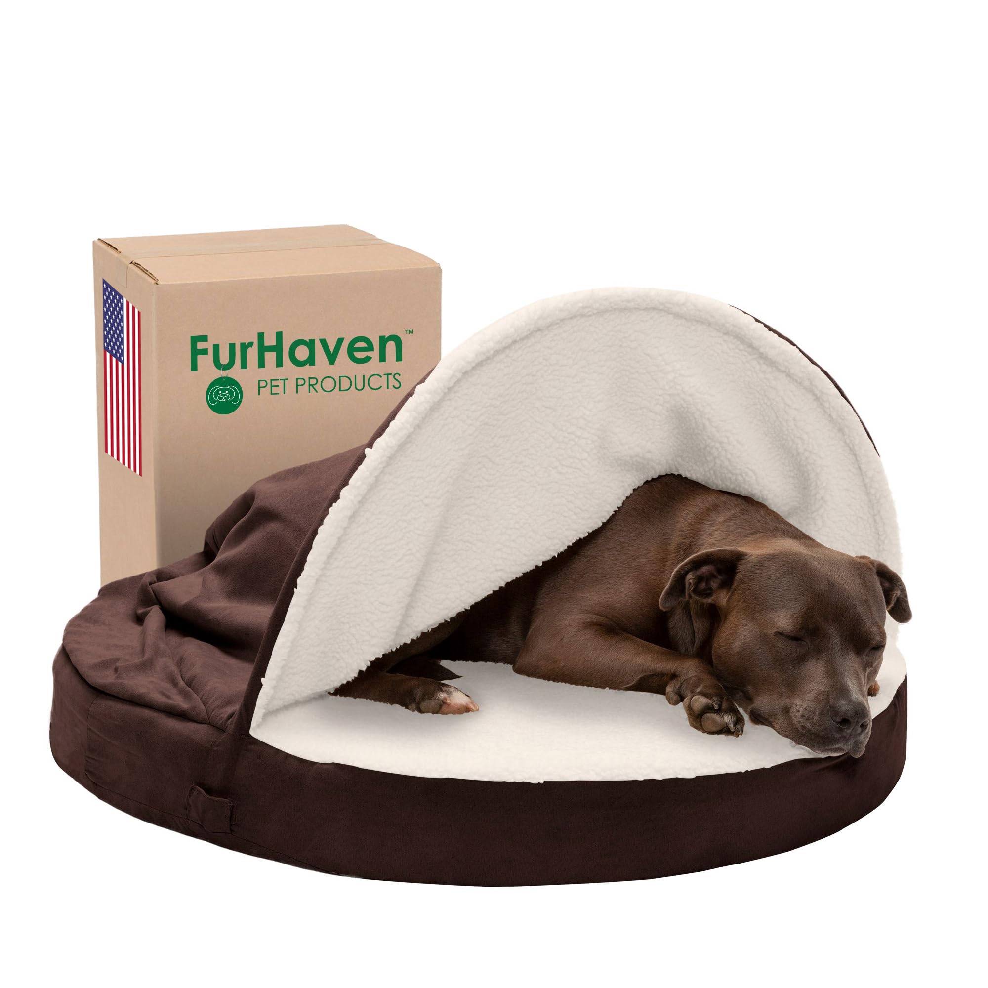 Furhaven 35'' Round Cooling Gel Dog Bed For Large/Medium Dogs W/ Removable Washable Cover, For Dogs Up To 50 Lbs - Sherpa & Sued