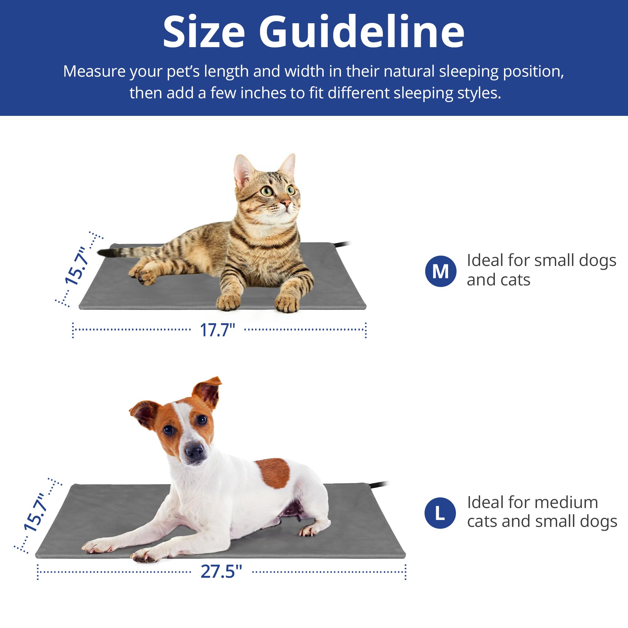 NICREW Pet Heating Pad for Dogs and Cats, 27.5"x15.7", Soft Fleece Cover, Gray, 50 Watts
