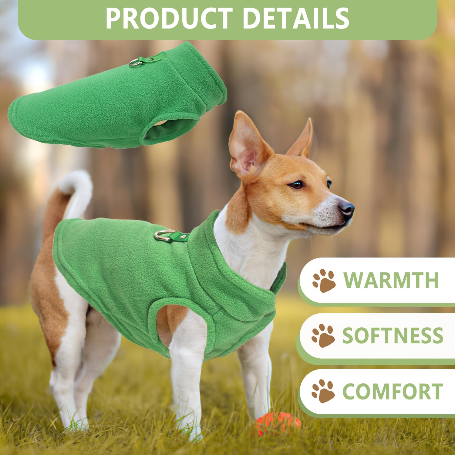 2-Piece Fleece Dog Sweater Vest & Pullover for Small Dogs - Male & Female, Fall & Winter, Soft & Warm, with D-Ring, Blue & Green