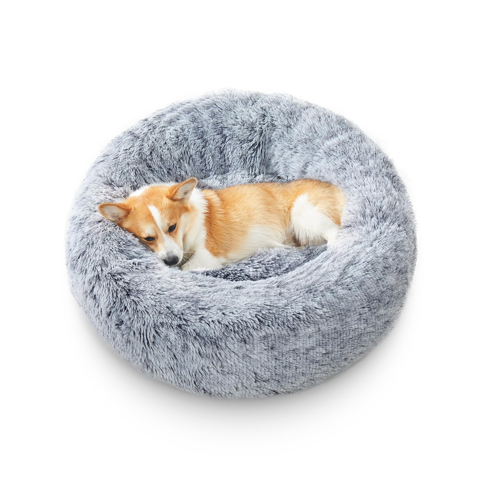 Olaphum Calming Dog Bed For Medium Size Dogs, Anti-Anxiety Donut Medium Pet Bed Washable, Anti-Slip Round Fluffy Plush Faux Fur 
