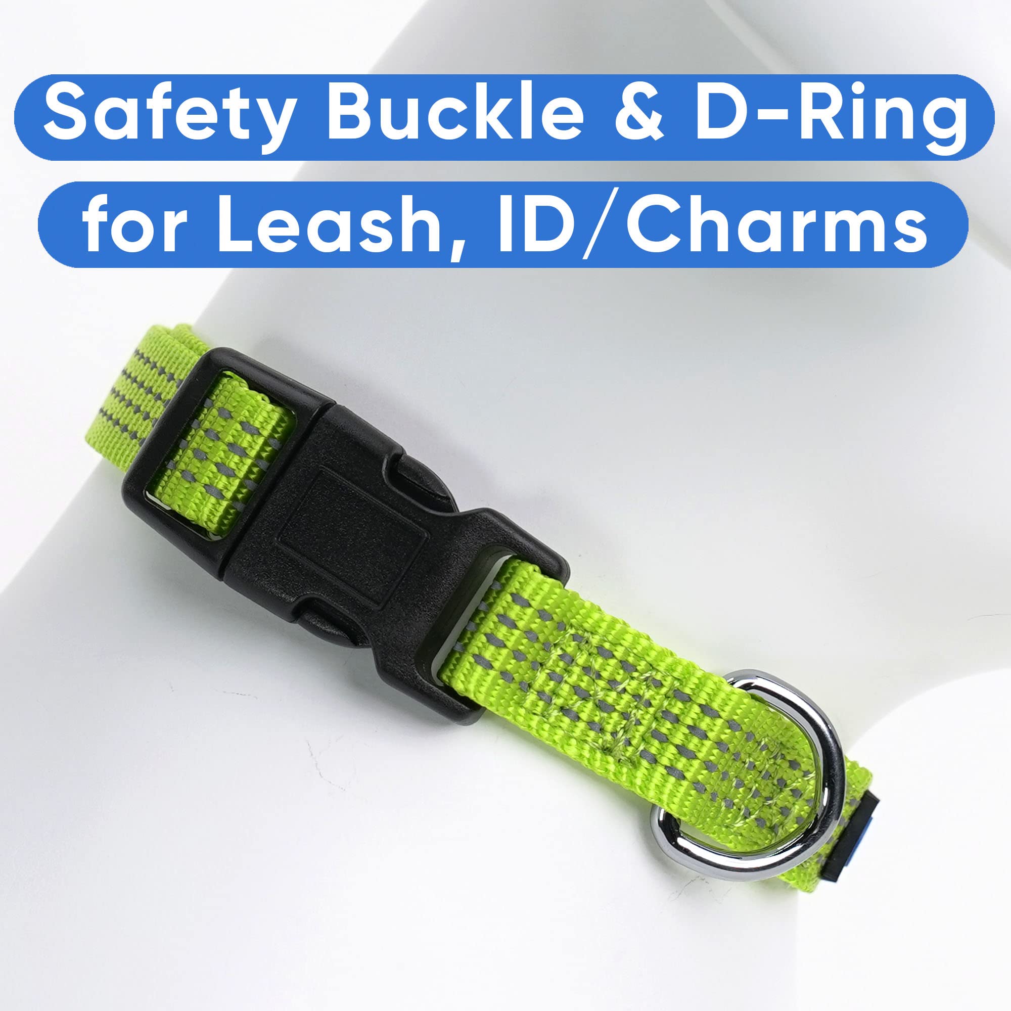 Pawtitas Reflective Dog Collar With Stitching Reflective Thread | Reflective Dog Collar With Buckle Adjustable And Better Training Great Collar For Medium Dogs - Green Collar