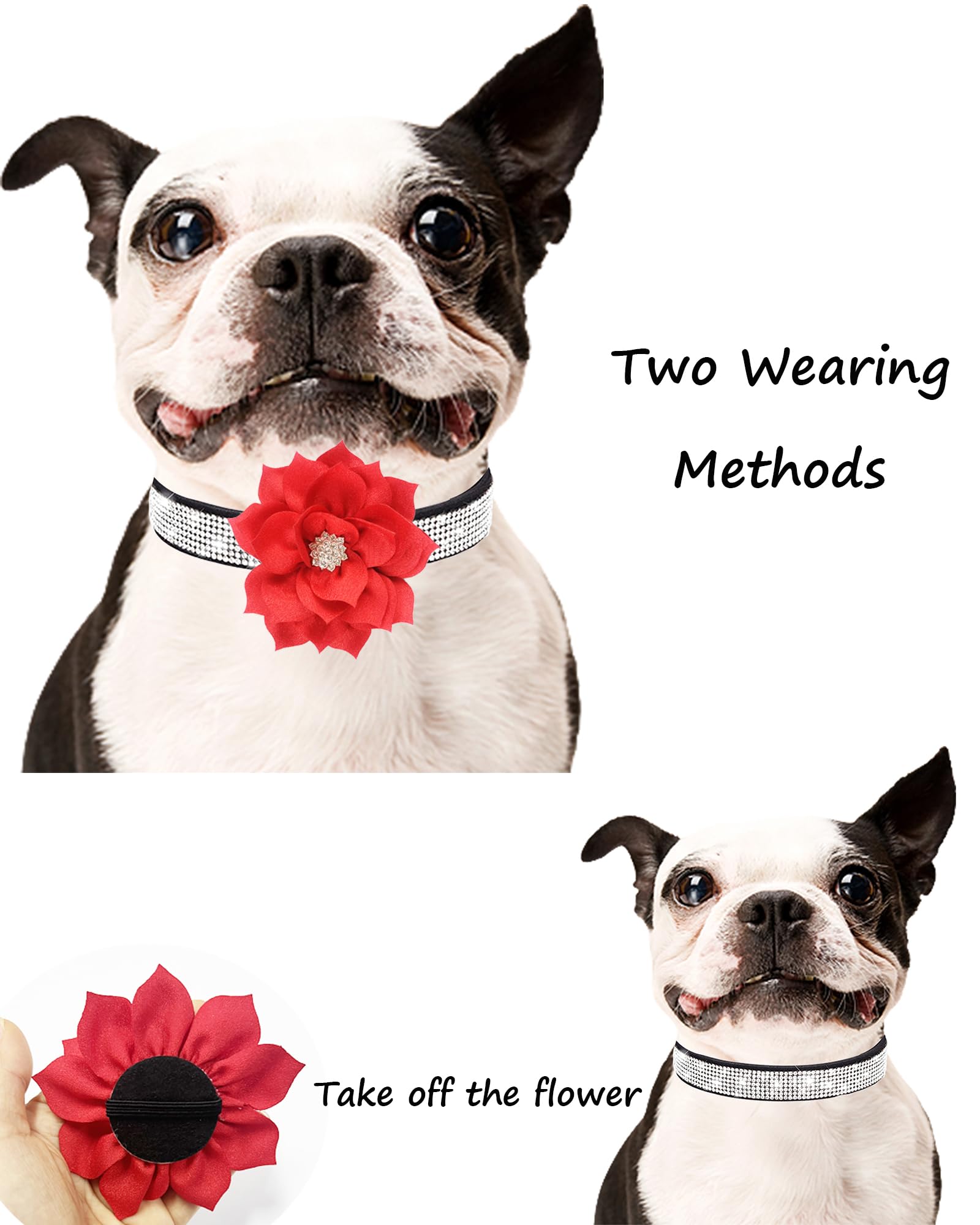 Jufoo Rhinestone Dog Collar for Small Medium Dogs Pink XS Dog Collar for Girl Female Dogs Flower Puppy Collar for Summer Spring