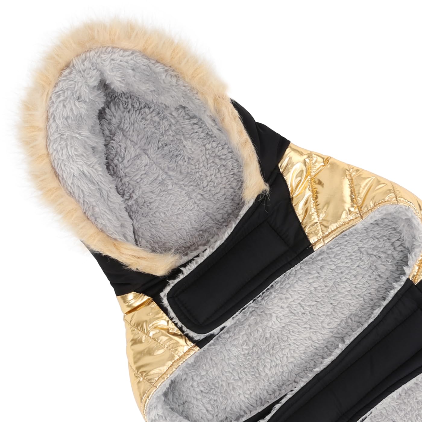 Hde Dog Puffer Jacket Fleece Lined Warm Dog Parka Winter Coat With Harness Hole 90S Black And Gold Metallic - M