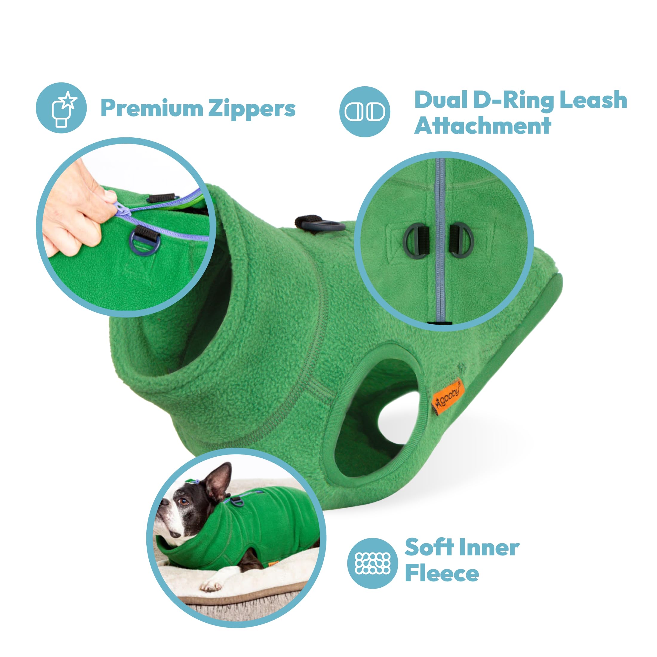 Gooby Half Zip Up Fleece Vest - Soft, Warm Pullover Dog Jacket with Dual D Ring Leash - Winter Small & Medium Dog Sweater - Blue