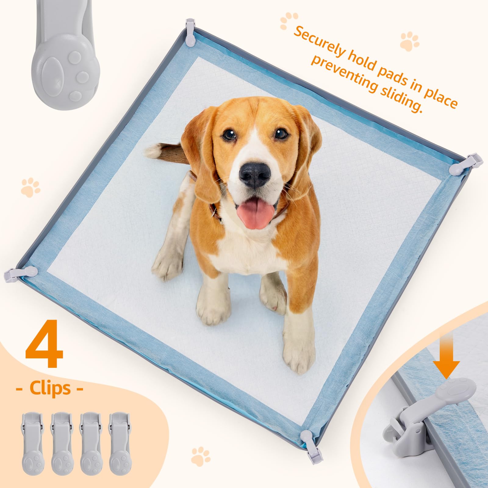 LOOBANI Large Dog Pee Pad Holder - Silicone Puppy Potty Tray With High Edge and 4 Clamps for Training, Fits Up to 27'' x 27'' Pa