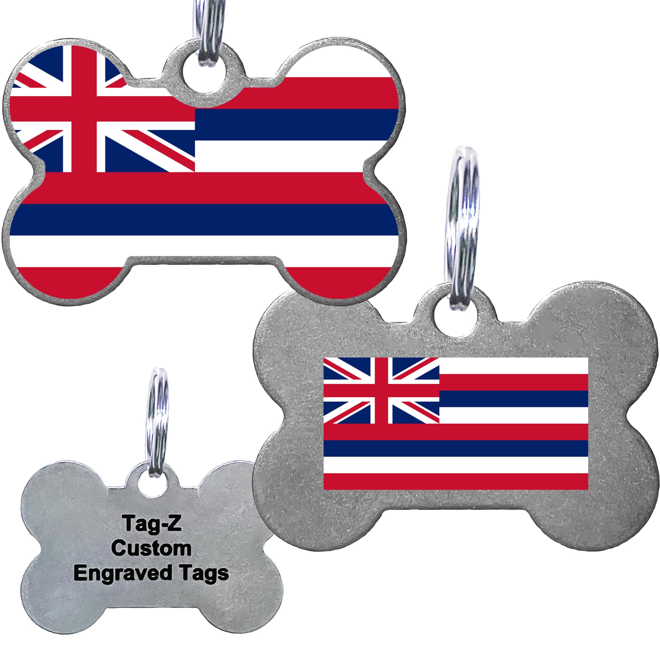 Hawaii Flag Pet Id Tags, Custom Printed And Laser Engraved Bone