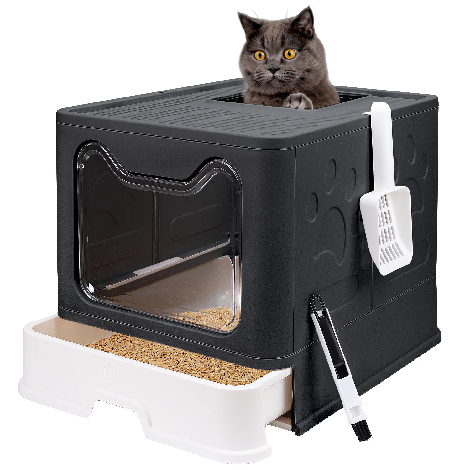 Foldable Cat Litter Box with Lid, Enclosed Potty, Large Top Entry Anti-Splashing Toilet, Easy to Clean Including Litter Scoop an
