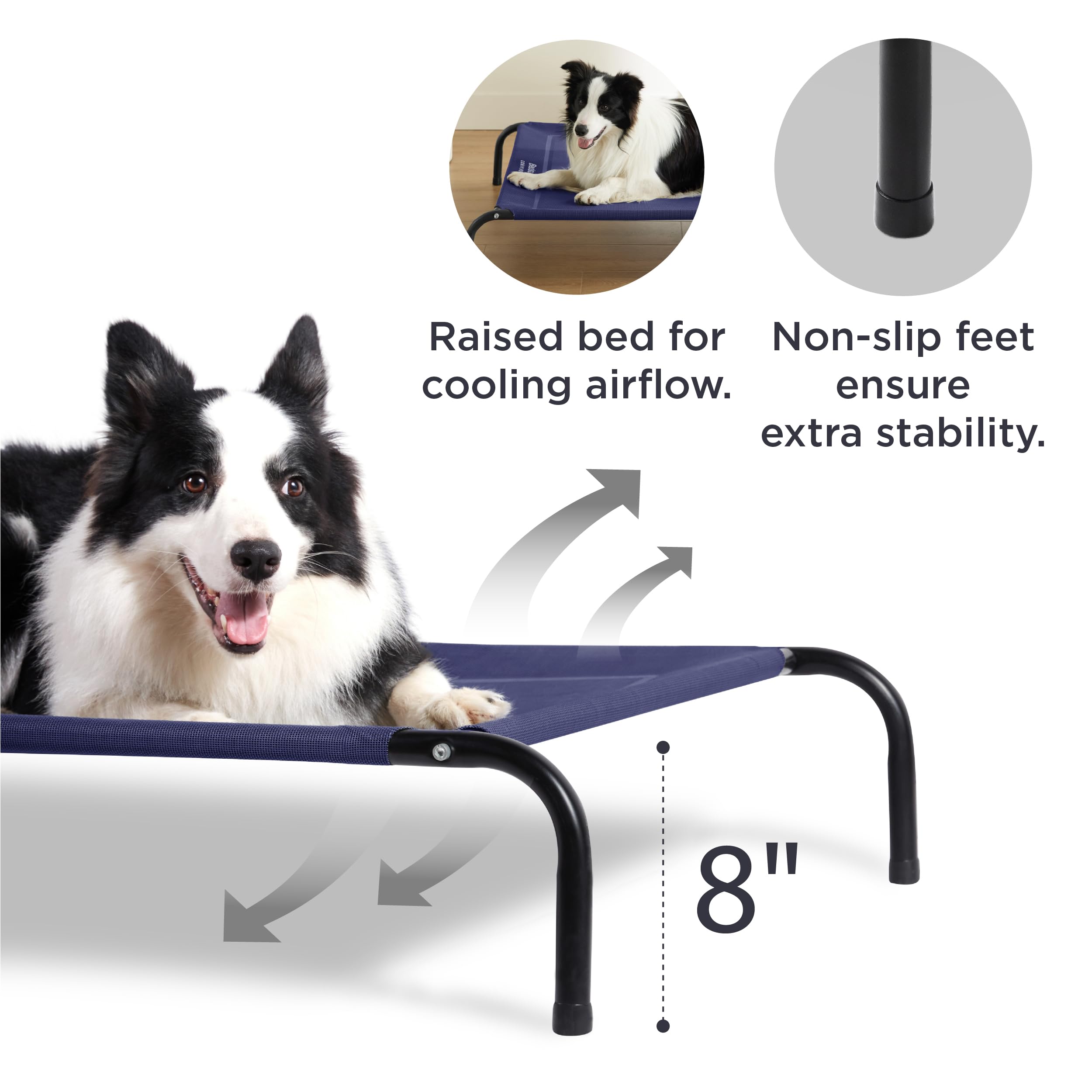 Bedsure Elevated Cooling Cot for Large Dogs, Portable Pet Hammock, 49" x 31.5", Deep Sea Blue, Skid-Resistant Feet, Breathable Mesh