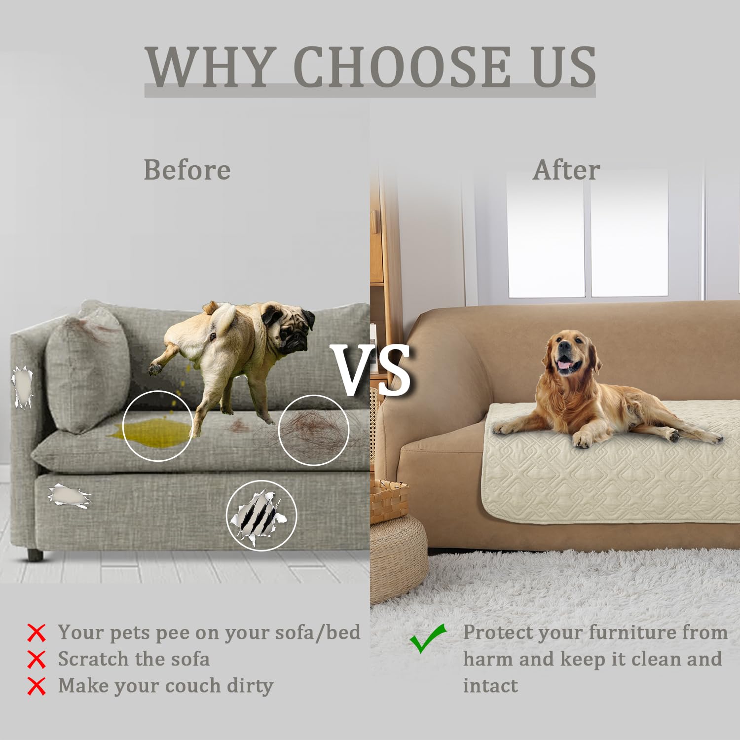 Fuguitex Waterproof Dog Bed Cover Dog Blanket For Pet Furniture Bed Couch Sofa Reversible Linen Texture(82''*82'',Cream+ Cream)