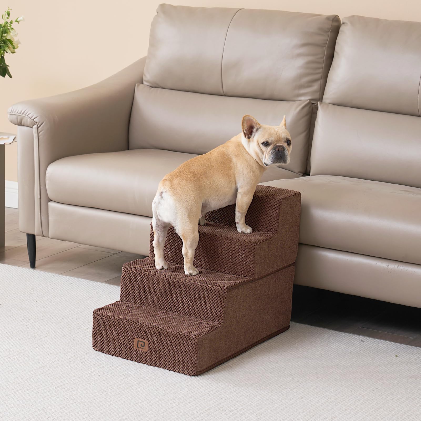 Eheyciga Dog Stairs For Bed 18”H, 4-Step Dog Steps For High Bed, Pet Steps For Small Dogs And Cats, Non-Slip Balanced Dog Indoor Ramp, Brown