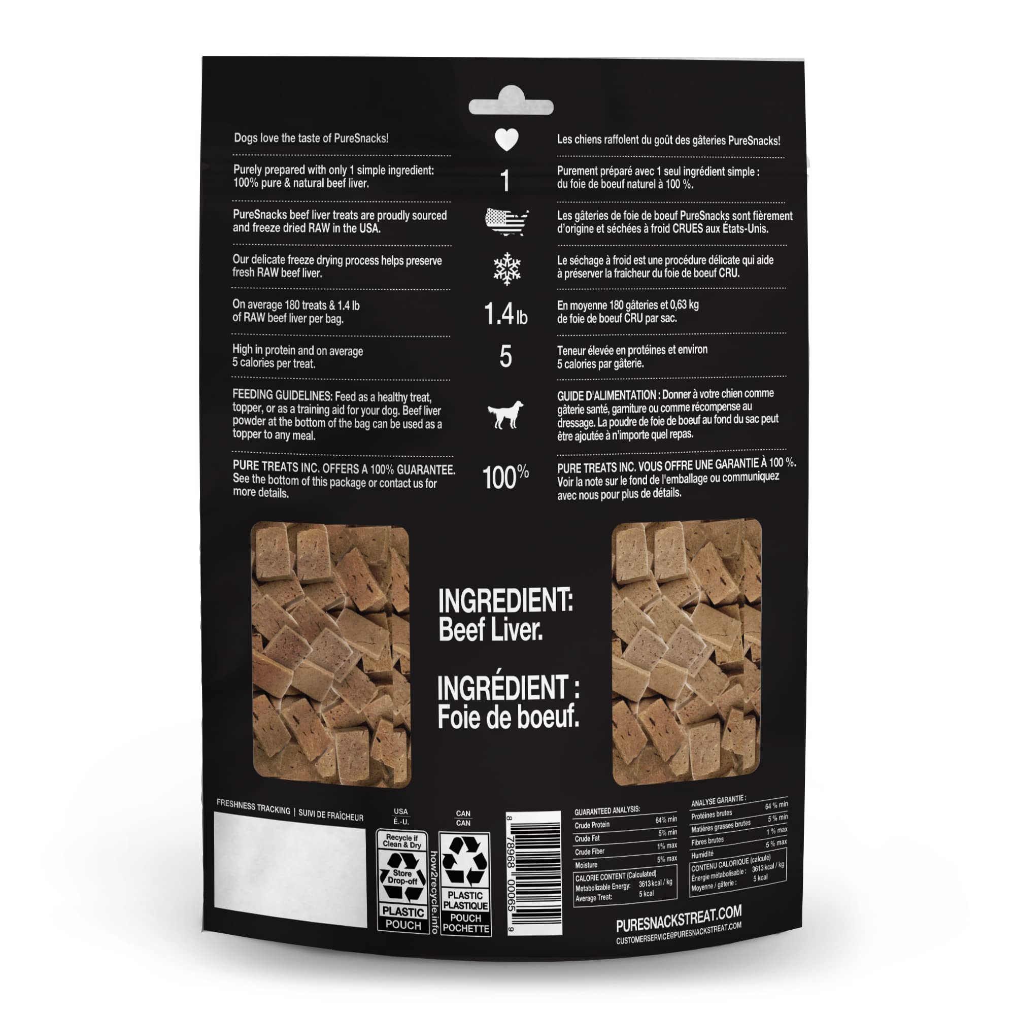 PureSnacks Beef Liver Freeze-Dried Treats for Dogs, 6.98Oz / 198G | Value Size