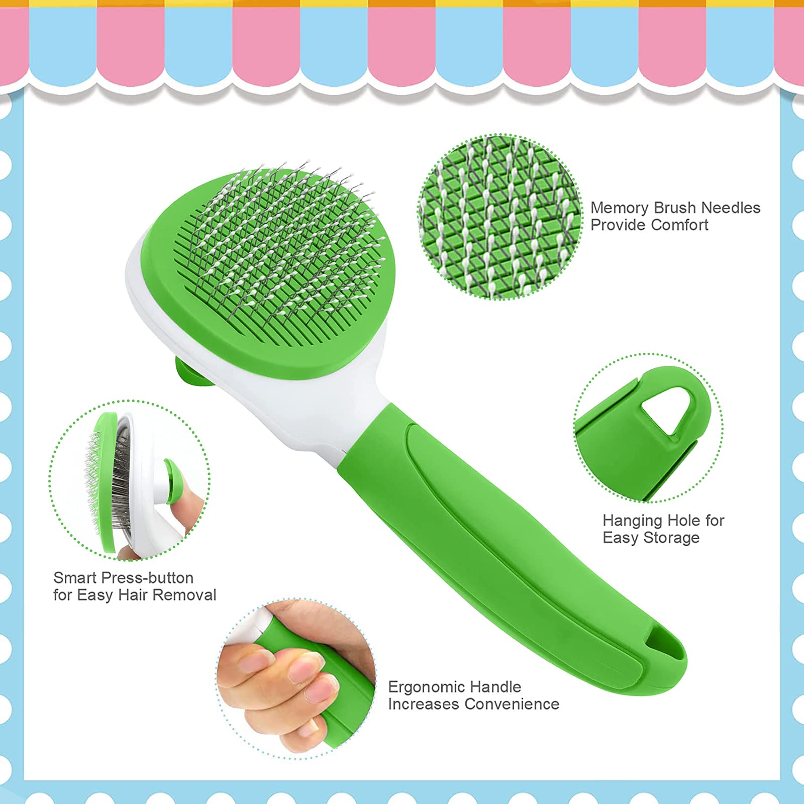 Cat Brush For Shedding And Grooming, Pet Self Cleaning Slicker Brush With Cat Hair Comb(Green)
