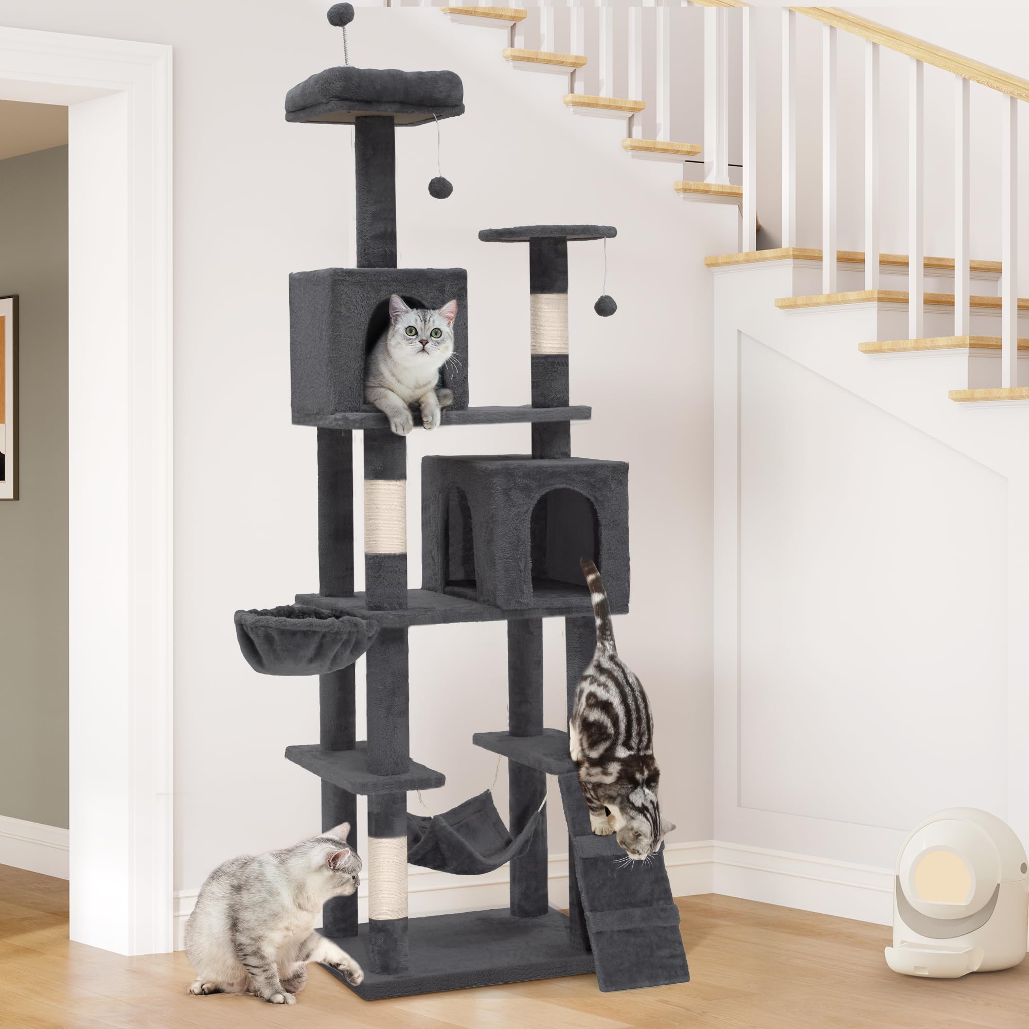 Yitahome 75In Cat Tree Tower For Indoor Cats, Multi-Level Cat Furniture With Scratching Posts, Cat Caves, Padded Perch, Cozy Ham