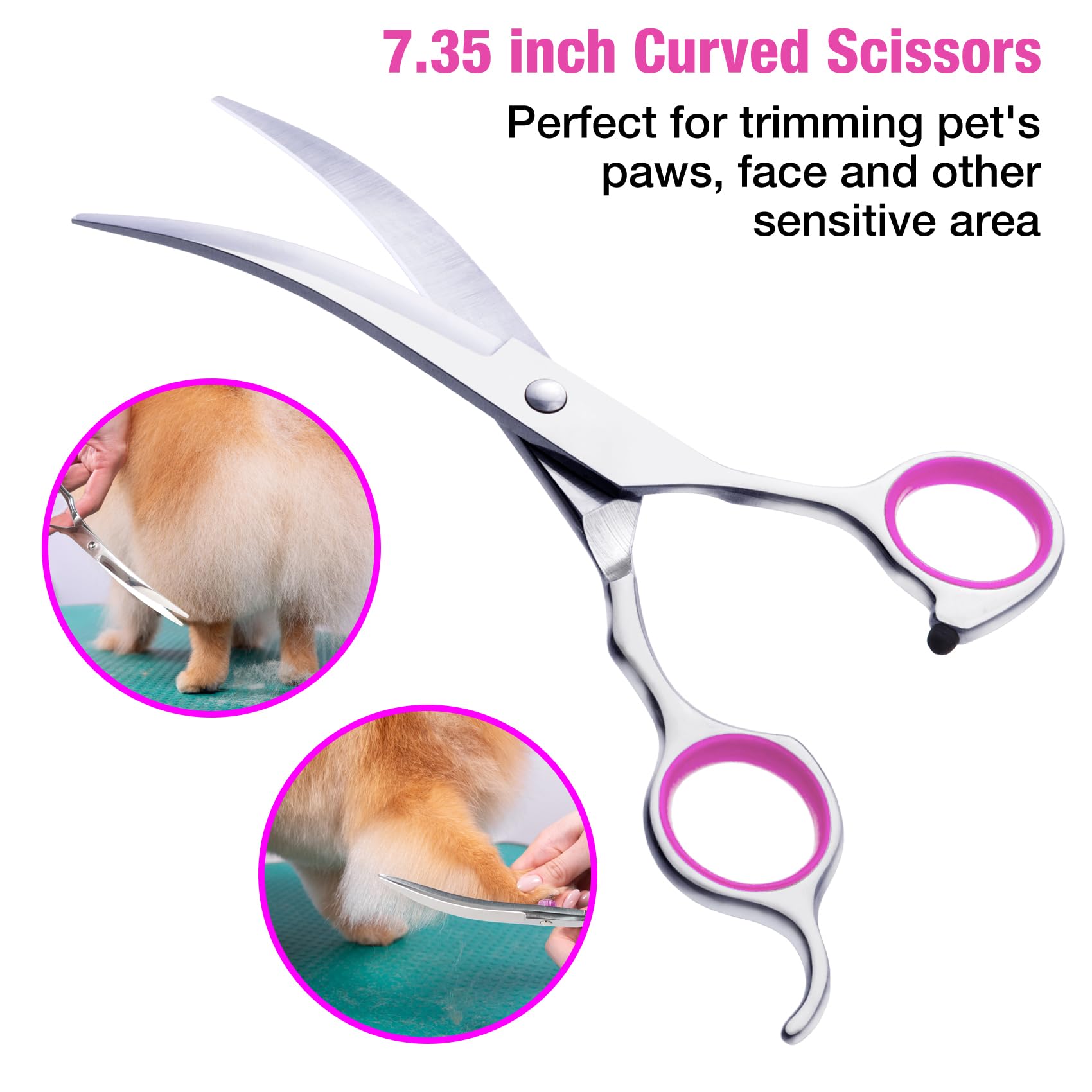 CADABY Pink Dog Grooming Scissors with Safety Tip, 3 in 1 Dog Grooming Scissors Kit, Professional Stainless Steel Pet Grooming S