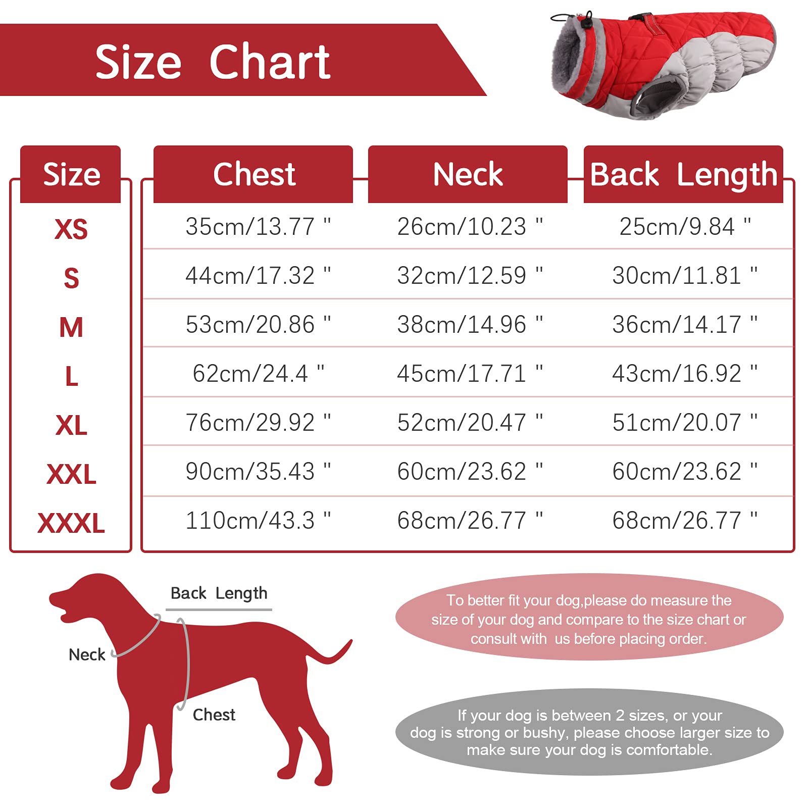 Fuamey Dog Coat,Warm Dog Jacket Winter Coat Paded Dog Fleece Vest Reflective Dog Cold Weather Coats With Built In Harness Waterproof Windproof Dog Snow Jacket Clothes With Zipper Red Large