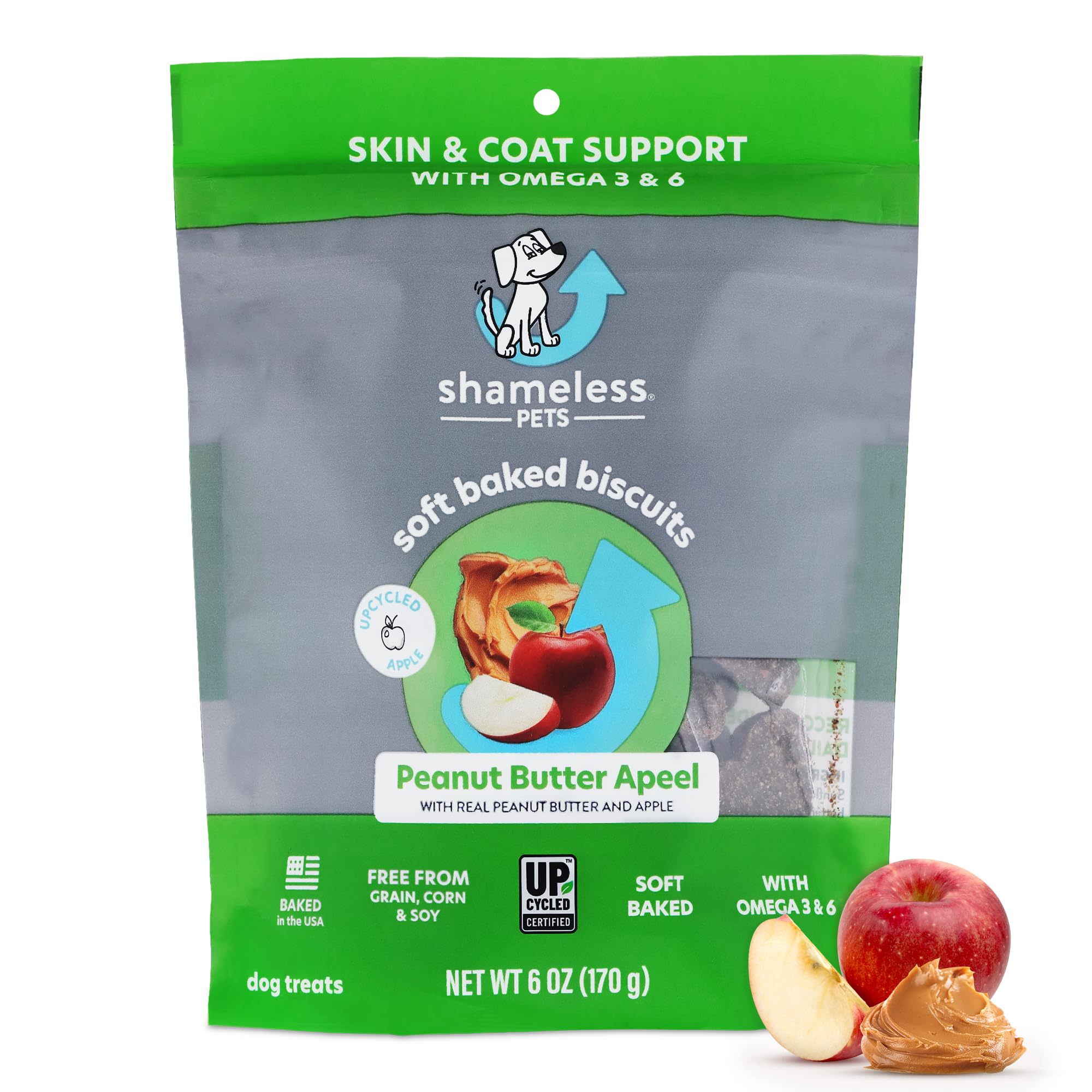 SHAMELESS PETS Natural Grain Free Dog Treats | Made in The USA from Upcycled Food Ingredients (Apple)
