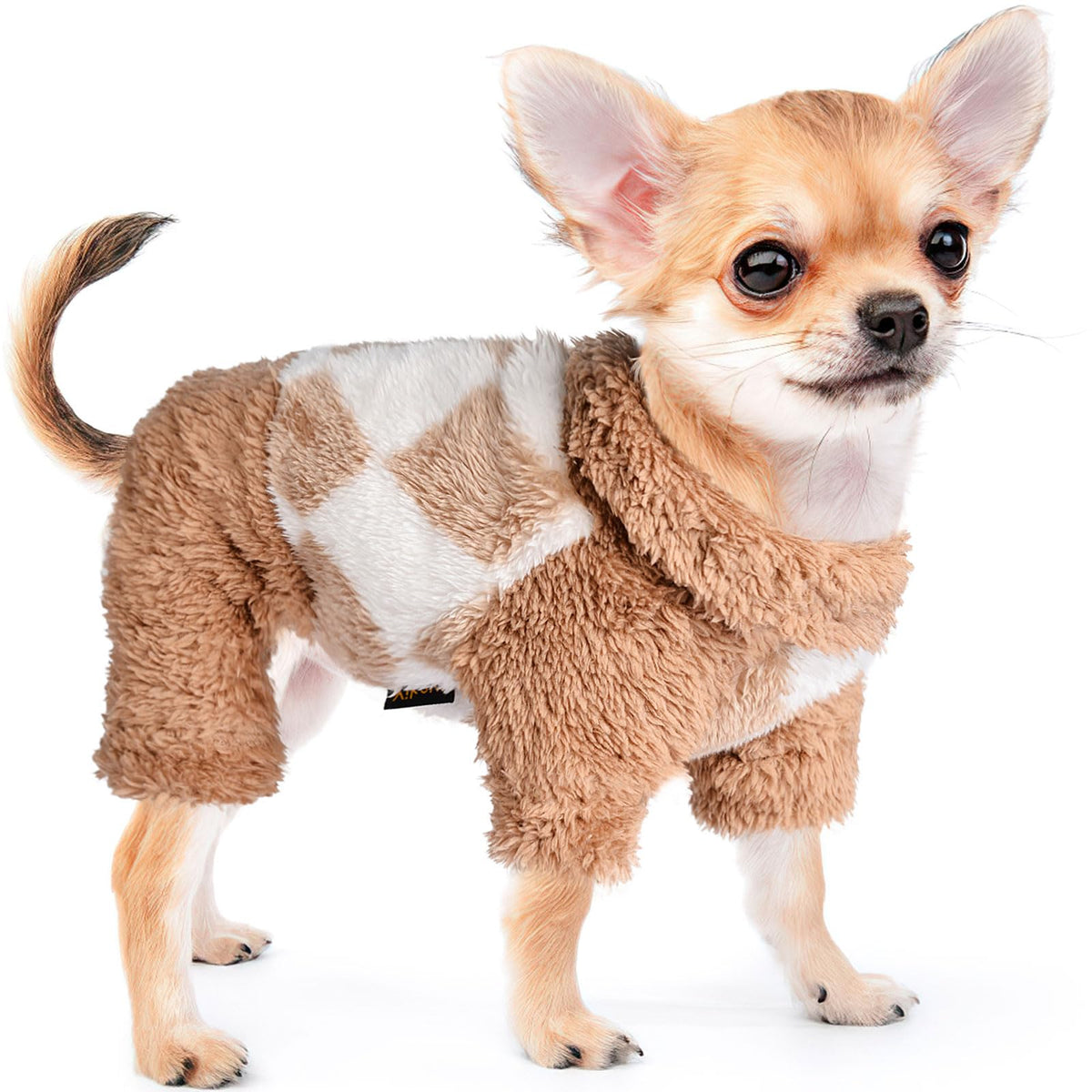 Turtleneck Dog Pajamas For Small Dogs, Fleece Dog Sweater, Winter Cute Tiny Dog Clothes Outfit Puppy Clothes Pet Jumpsuits Chihuahua Yorkie Cat Clothing (Beige, Medium)