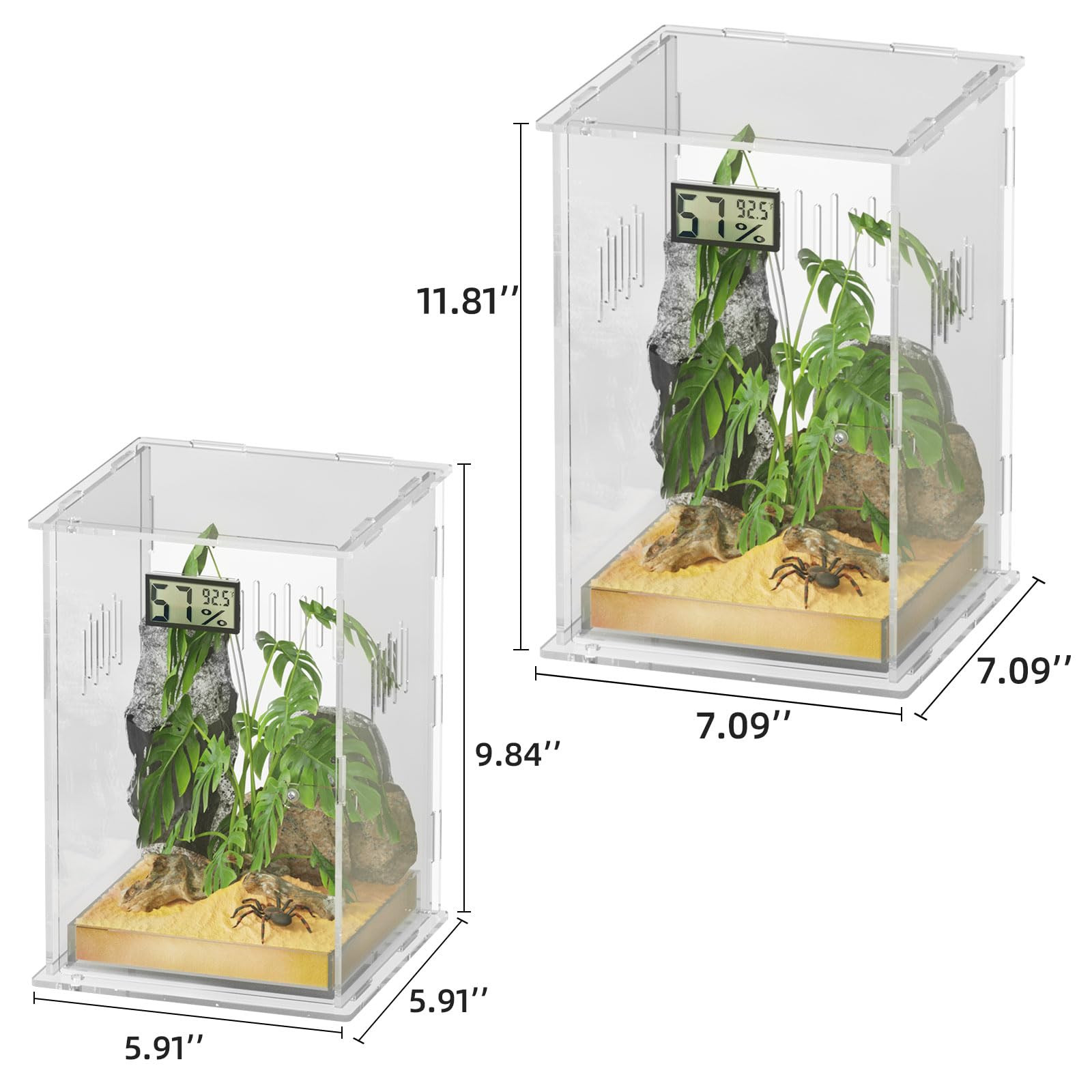 Ghims Reptile Terrariums With Temperature Hygrometer, 7.1X7.1X11.8 Acrylic Breeding Box Terrarium Cage Tank For Small Rept