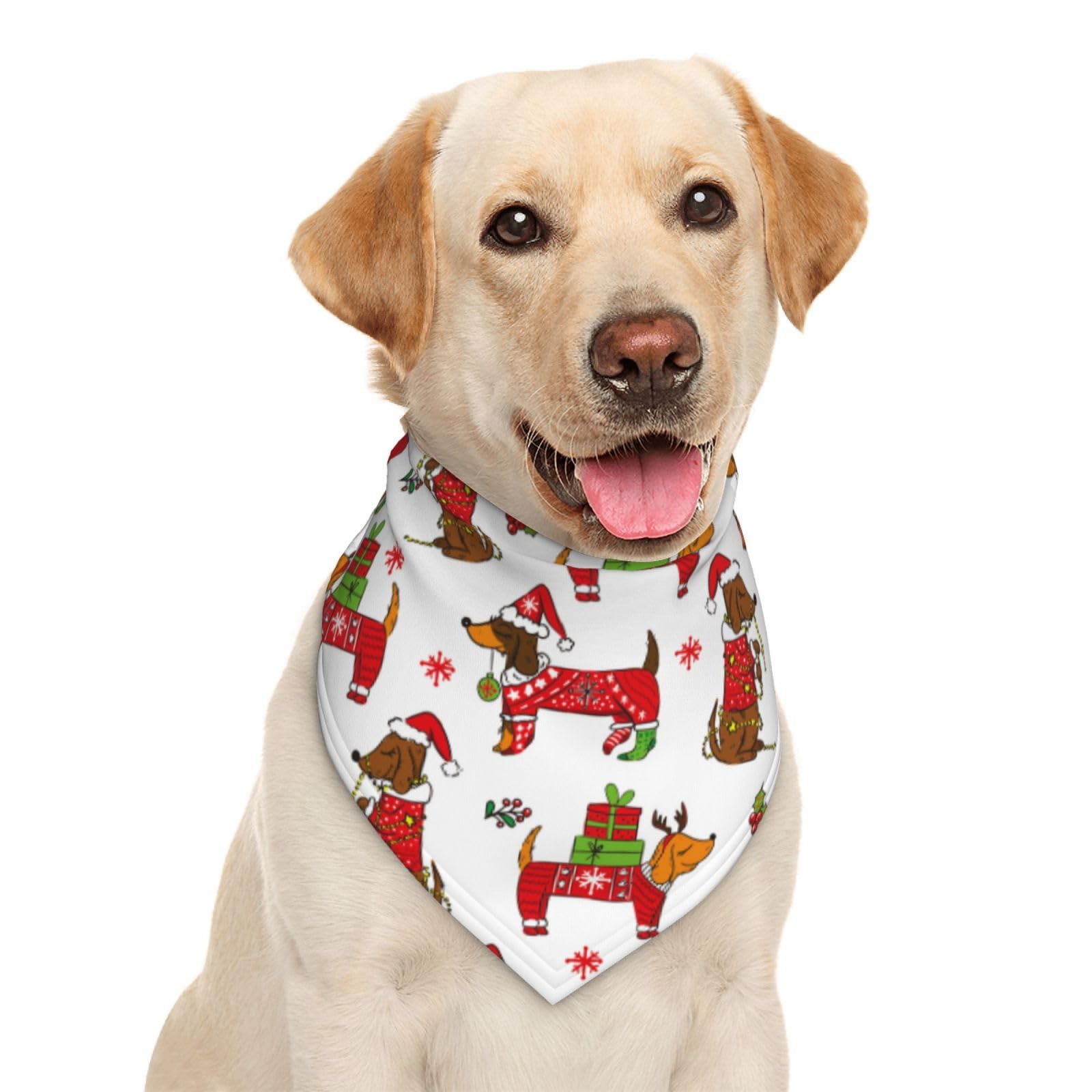 Christmas Dachshund Dog Happy New Dog Bandana Scarf Triangle Bibs Pet Accessories Cat Kerchief White39 One Size