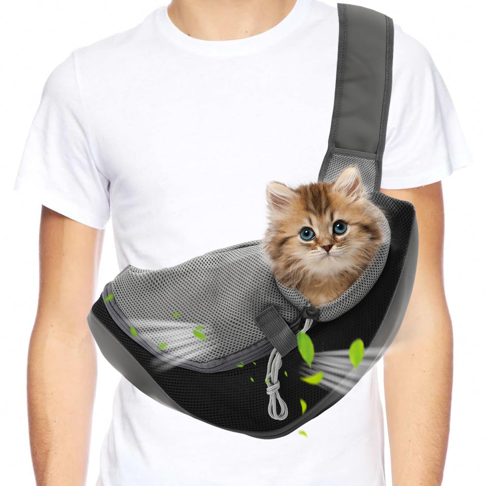 Small Dog Sling Carrier, Mesh Adjustable Pet Sling Carrier Zipper Pocket Breathable Hand Free For Small Medium Dogs Cats Outdoor