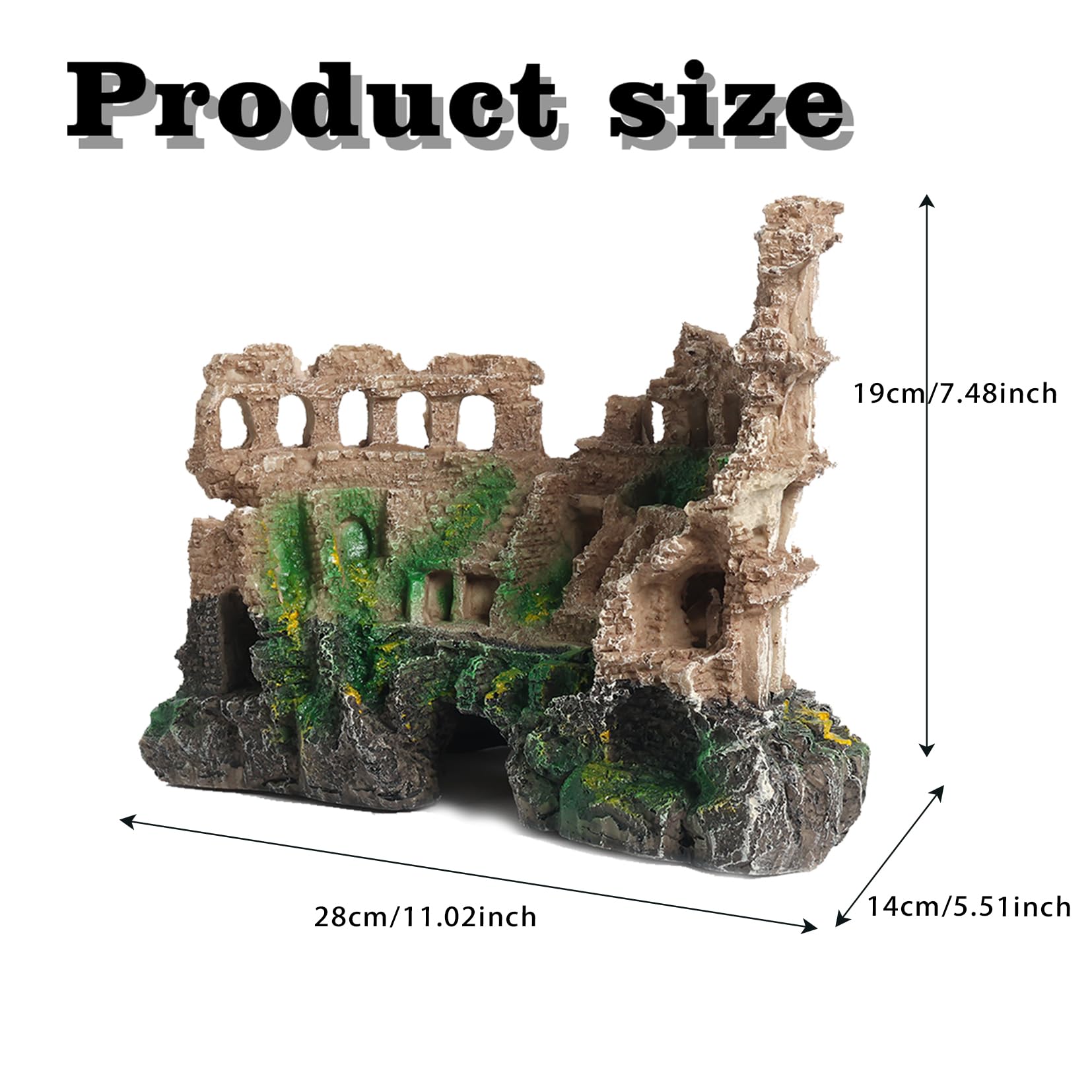 Large Antique Roman Column Ruins Castle Aquarium Decor - Fish Tank Cave Hideout Decorations, Resin European Castle Ornament Safe