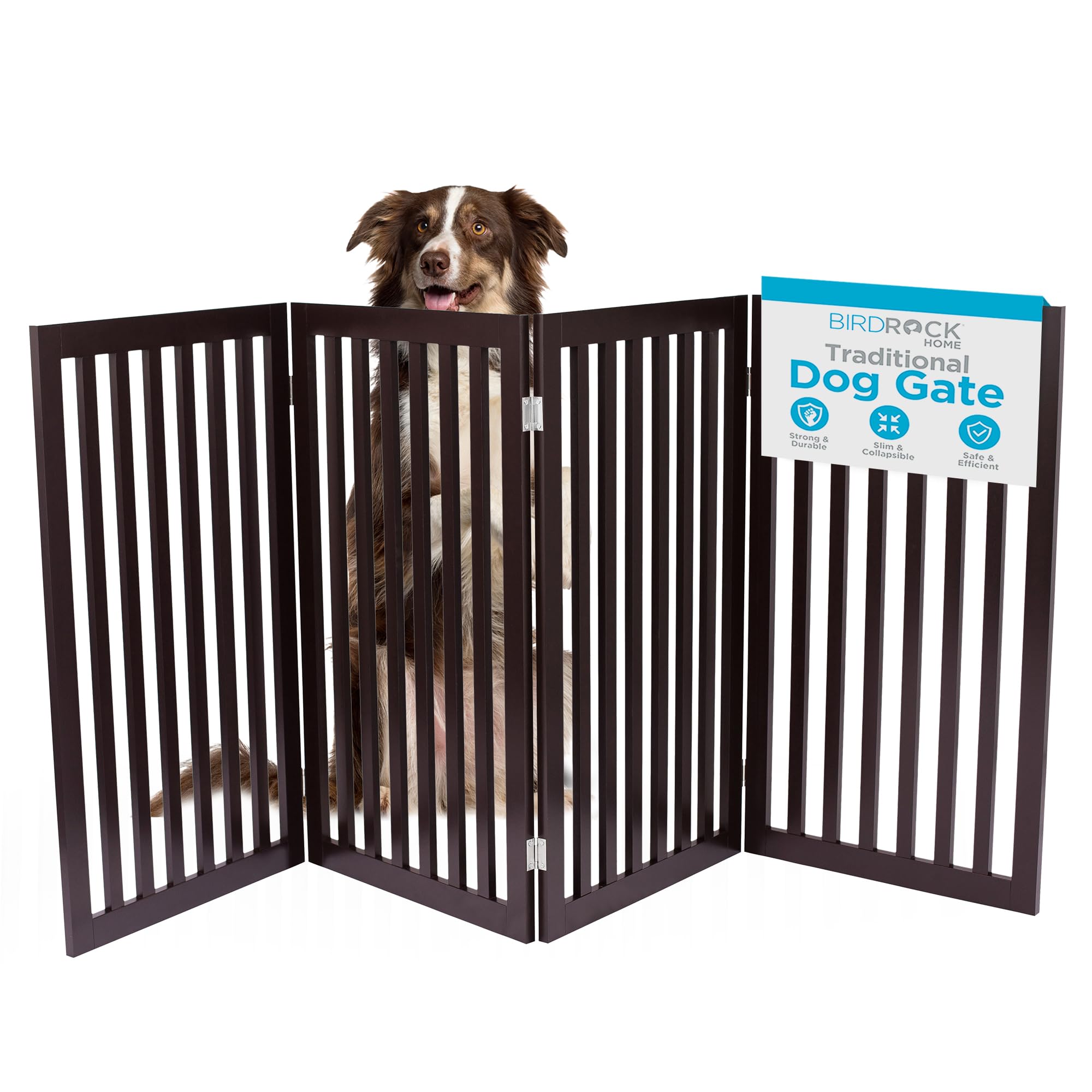 Internet'S Best Dog Gate Indoor Freestanding Pet Barrier, Folding Wood Dog Fence, Extra Wide Doorway Puppy Gate, Indoor Animal Privacy Panel, Wooden Cat Fence - 4 Panel - 36', Espresso