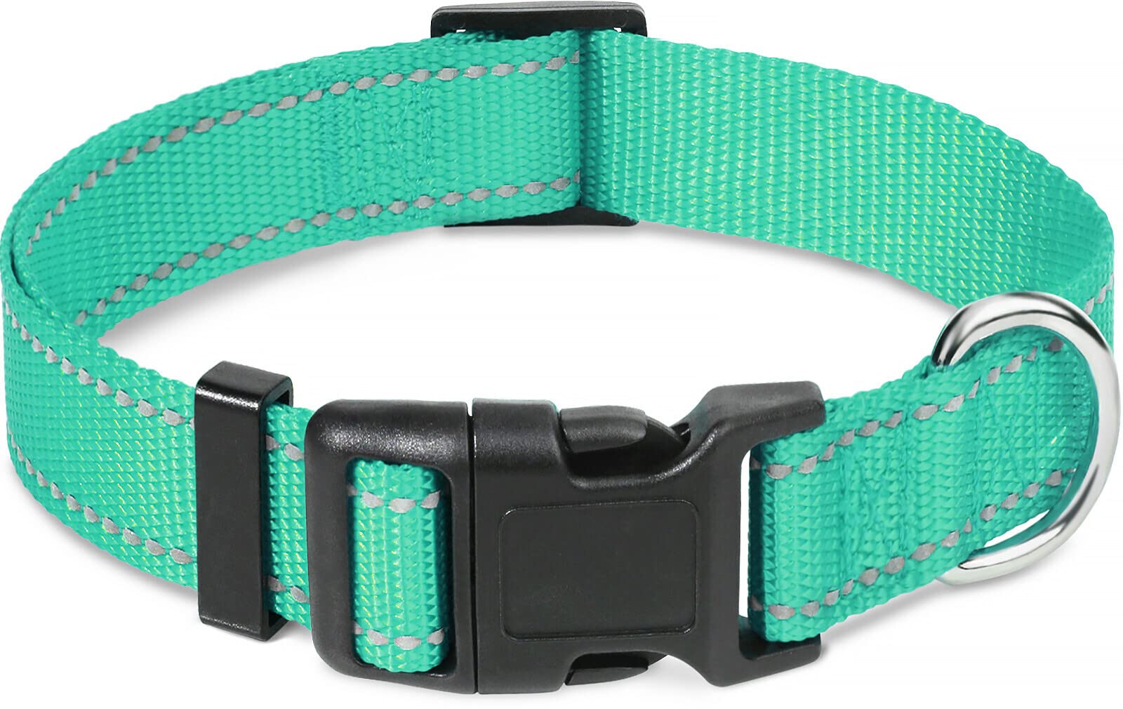 Taglory Reflective Adjustable Dog Collars For Puppy Small Medium Large Dogs, Thin Nylon Webbing And Quick Release Plastic Buckle(Teal Green,X-Large)