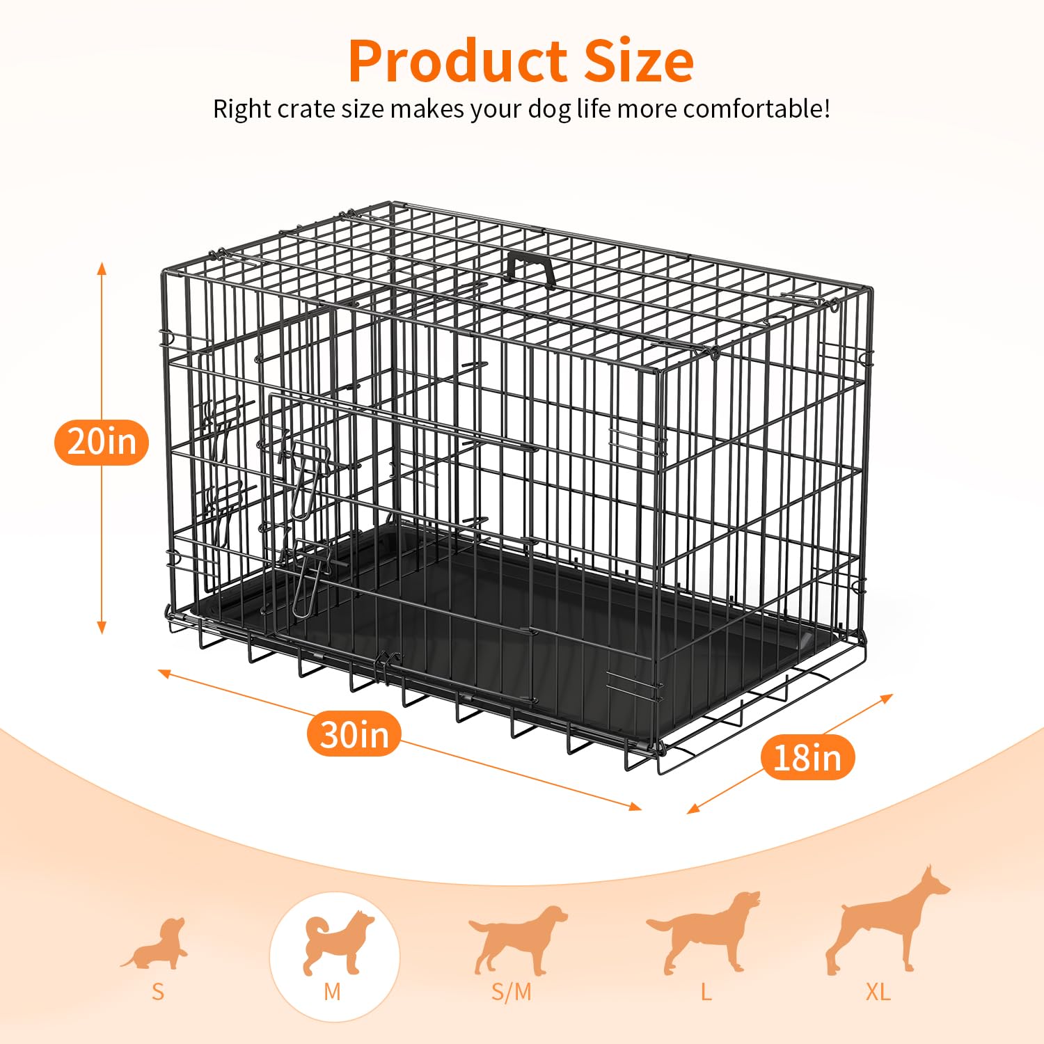 FDW Dog Crate 30-Inch Dog Cage Single Door Foldable Metal Kennel with Leakproof Tray Foldable Design Indoor Outdoor Use for Smal