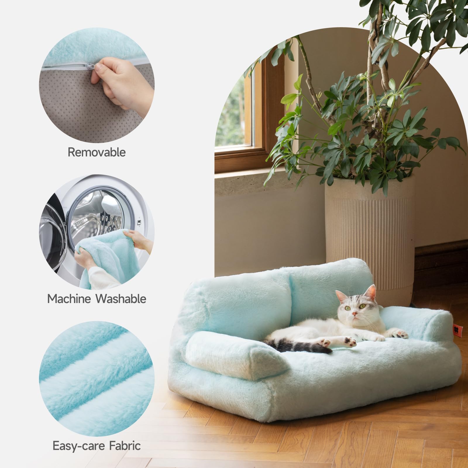 Mewoofun Cat Bed For Indoor Cats, Washable Dog Beds For Small Dogs & Cats, Fluffy Cat Couch With Non-Slip Bottom (Blue, 26.0'' L
