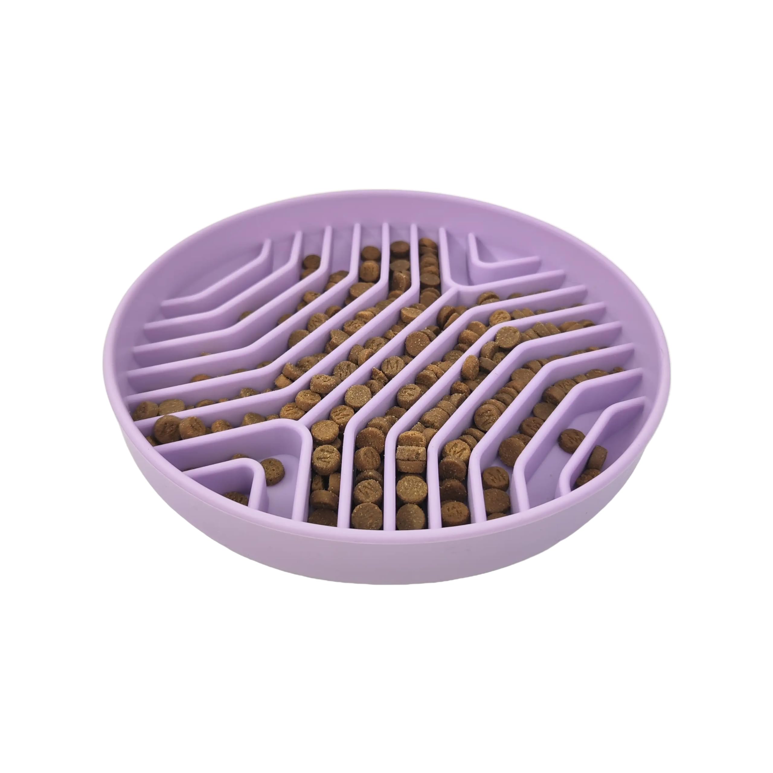 Slow Feeder Dog Bowl, 7.8 x 7.8 inches, Silicone Pet Puzzle Bowl with Suction Base, Foldable (Purple)