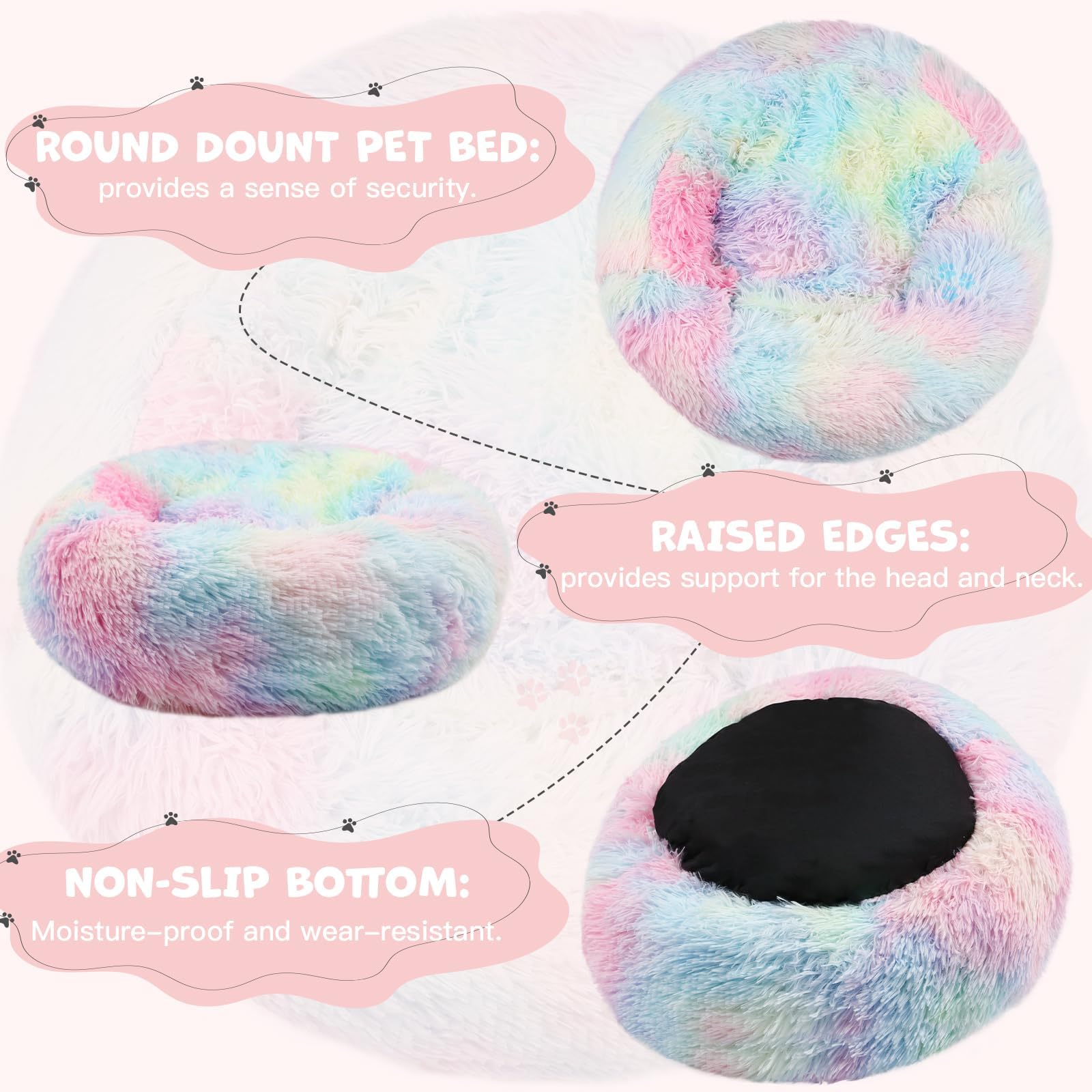 Himax Medium Dog Bed Washable, Round Dogs Beds With Blanket Attached, Calming Dog Bed, Multi-Colored (20''/26''/35'')