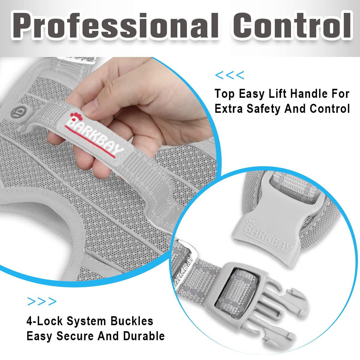 BARKBAY No Pull Dog Harness, Heavy Duty Reflective, Easy Control Handle, X-Large, Grey, Nylon