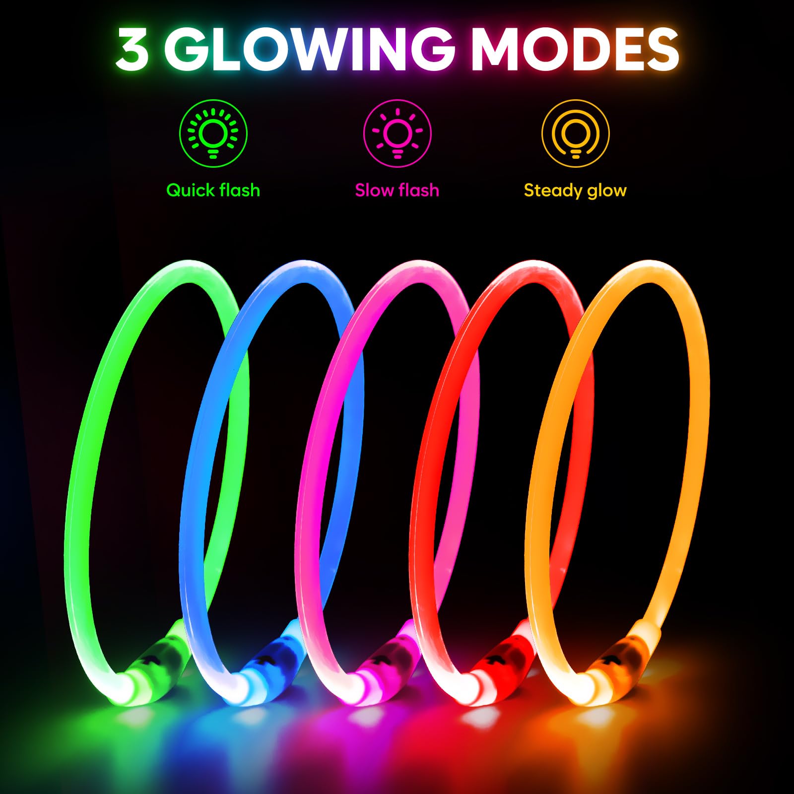 Domagiker Light Up Dog Collar - Waterproof Led Pet Collar Rechargeable, Tpu Cuttable Glow In The Dark Dog Lights For Night Walki