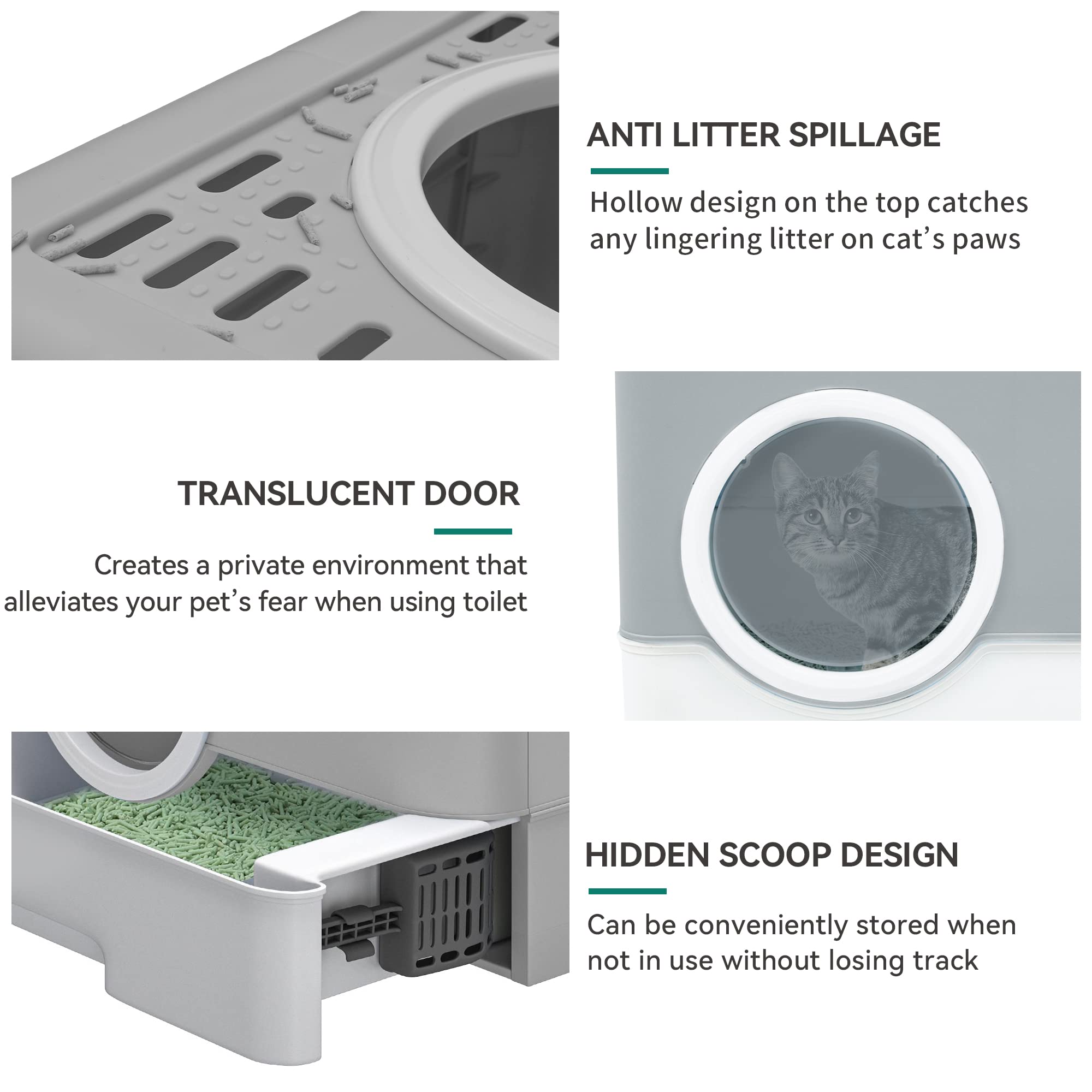 Yitahome Large Enclosed Cat Litter Box With Lid Cover, Hooded Odorless Anti-Splashing Cat Toilet With Drawer Litter Scoop Front Entry Top Exit Door, Easy To Install And Clean