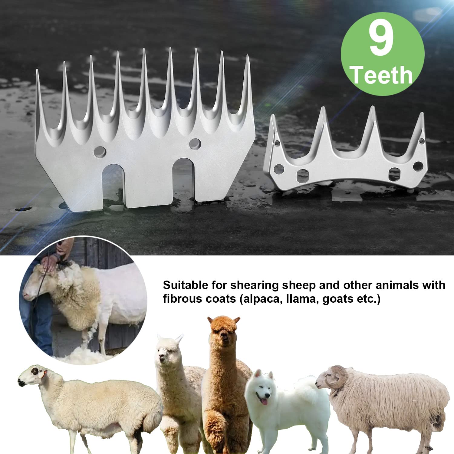 Mawaer 9 Teeth Sheep Shears Replacement Blades For Fit Oster, Lister, Heiniger Sheep Clippers, Detachable Animal Trimmer Shears