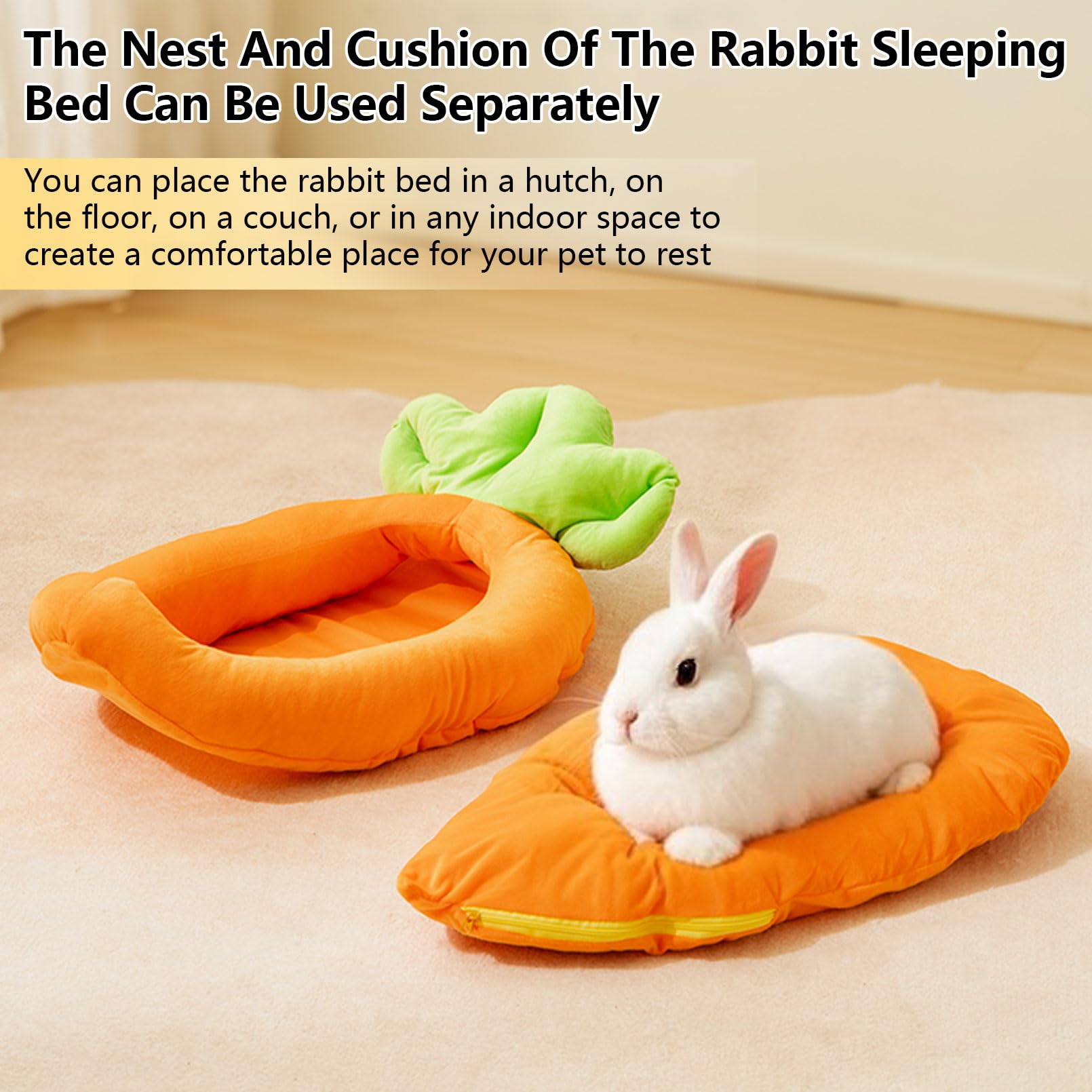 Acsist Bunny Bed,Thick&Soft Rabbit Bed With Removable Cushion,Machine Washable With Rattan Mat & Heart Decor,Cozy Warm Small Ani
