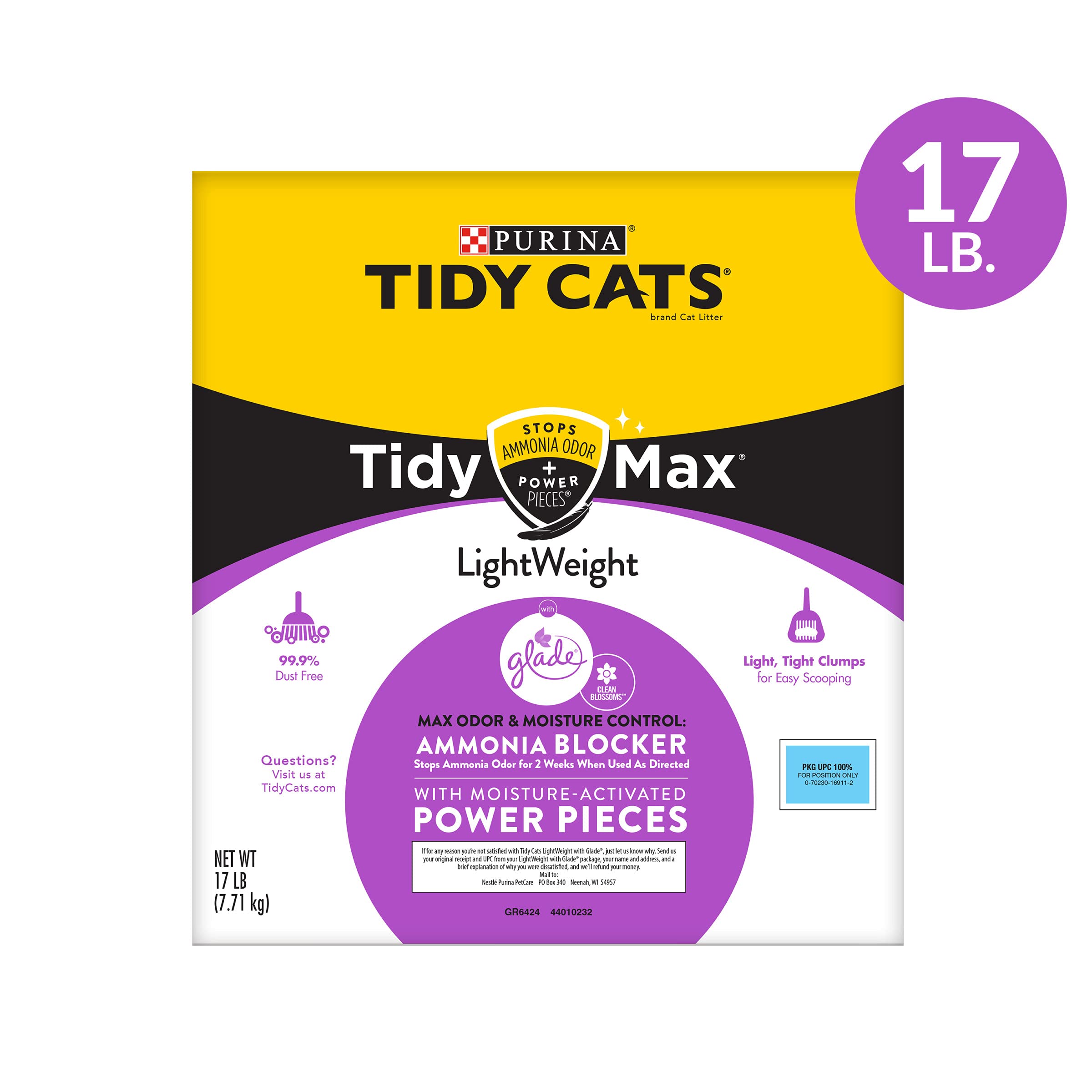 Purina Tidy Cats Clumping, Lightweight, Multi Cat Litter, Tidy Max Glade Clean Blossoms Formula - 17 Lb. Box