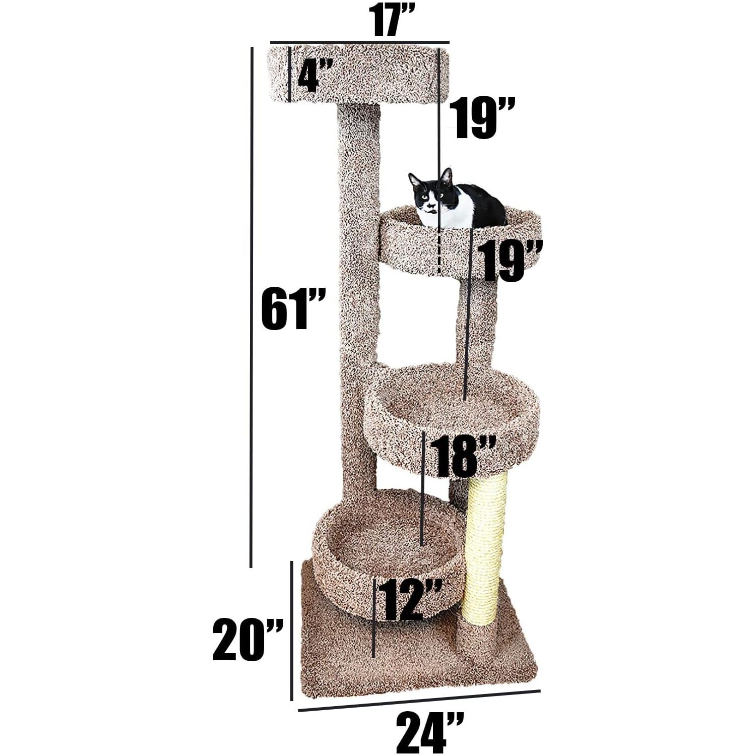 Maykoosh Rustic Romance Large Cat Stairway Neutral Color Solid Wood Cat Playground, Modern Multi-Level Cat Tree Tower For Indoor