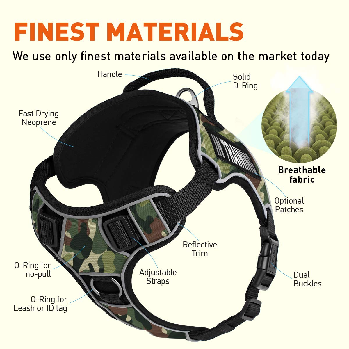 Dogline Quest No-Pull Dog Harness with in Training Reflective Removable Patches Soft Comfortable Dog Vest with Quick Release Dua