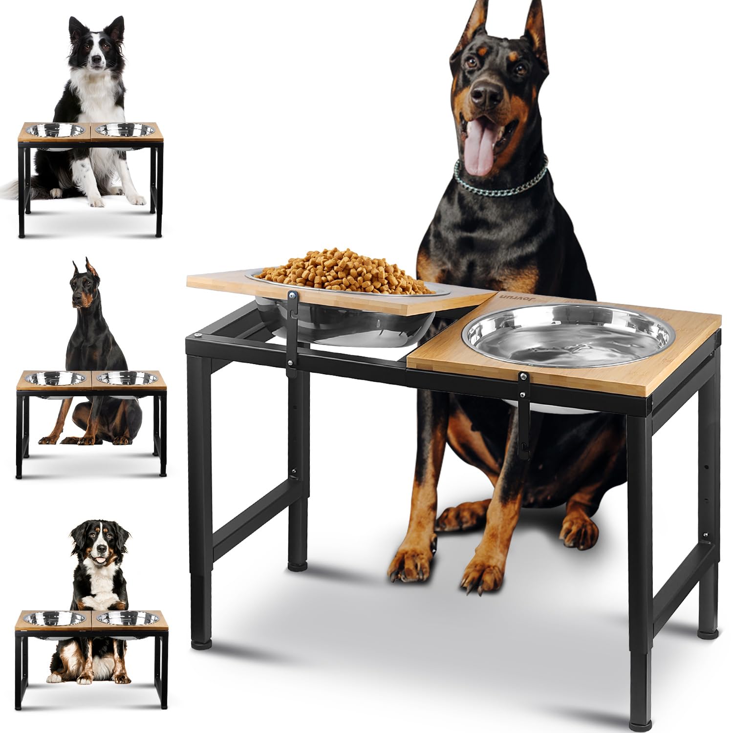 Jovrun Elevated Dog Bowls Large Breed, 15''-20.5'' H 4500Ml Raised Dog Bowls For Large Extra Large Dogs, Bamboo Bowl Elevated Wi