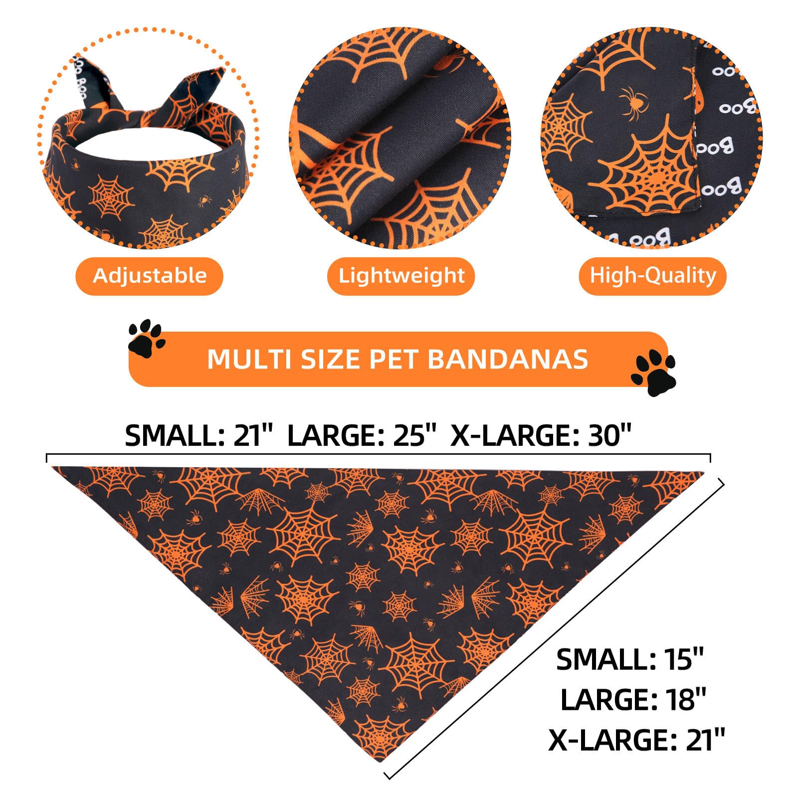 Gofshy Halloween Dog Bandanas Large 2Pcs, Reversible Triangle Dog Scarfs With Pumpkin, Spide, Bat, Ghost, Fall Puppy Bandanas Bi