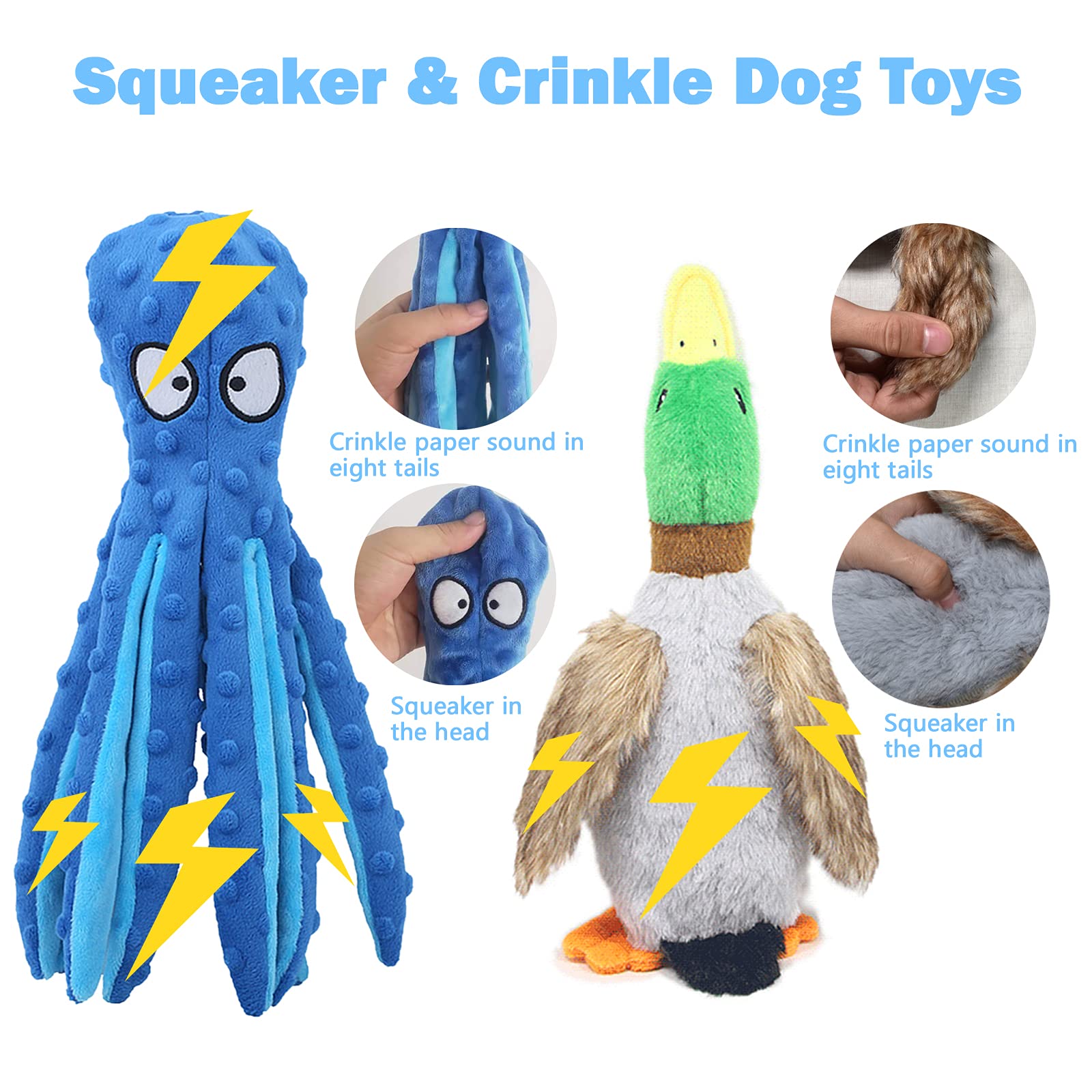 Cnarery [2 Pack] Dog Plush Toys, Interactive Squeaky Puppy Toys, Dog Toys With Crinkle, Durable Stuffed Dog Chew Toys For Puppy,