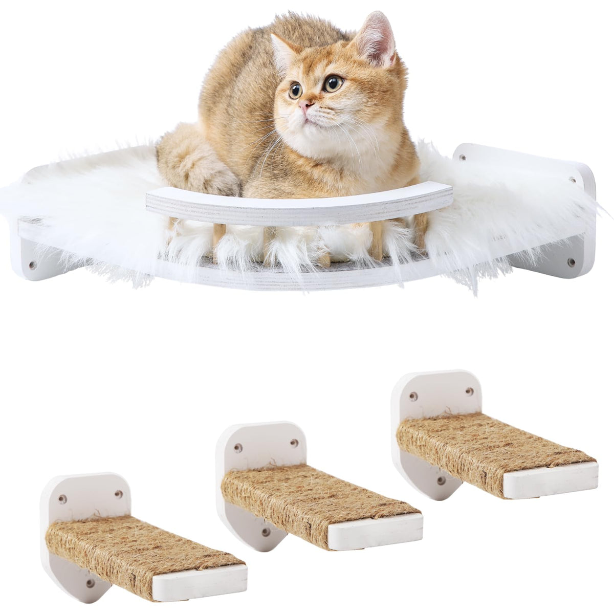 Coolex Cat Wall Shelves, Cat Shelves And Perches For Wall, Cat Wall Furniture, Corner Cat Shelf With 3 Steps Scratch Post, Cat B