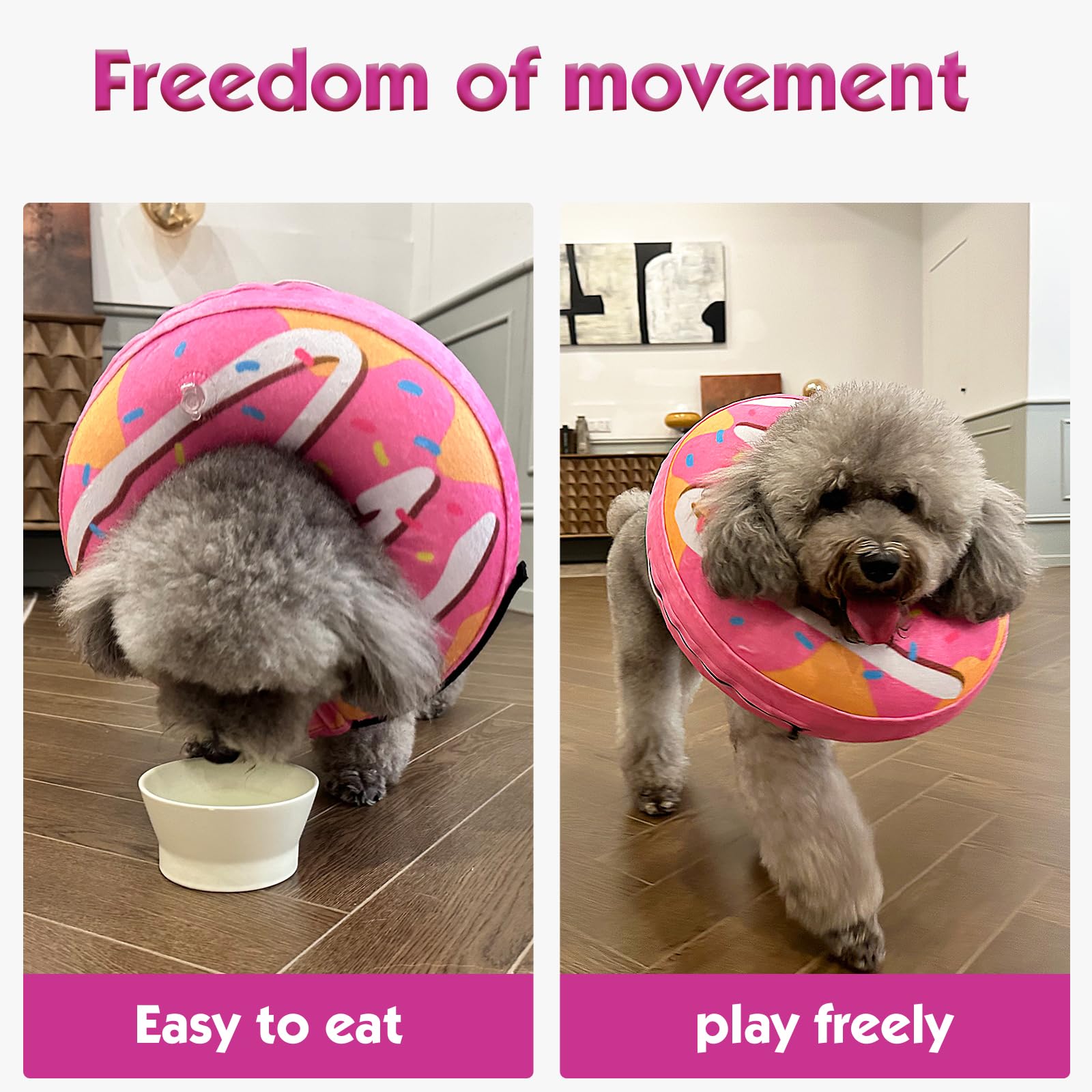 BGGo Inflatable Dog Cone - Soft Adjustable PVC Donut Collar for Dogs & Cats, Large, Yellow/Pink Cream, Model BG-DRC02