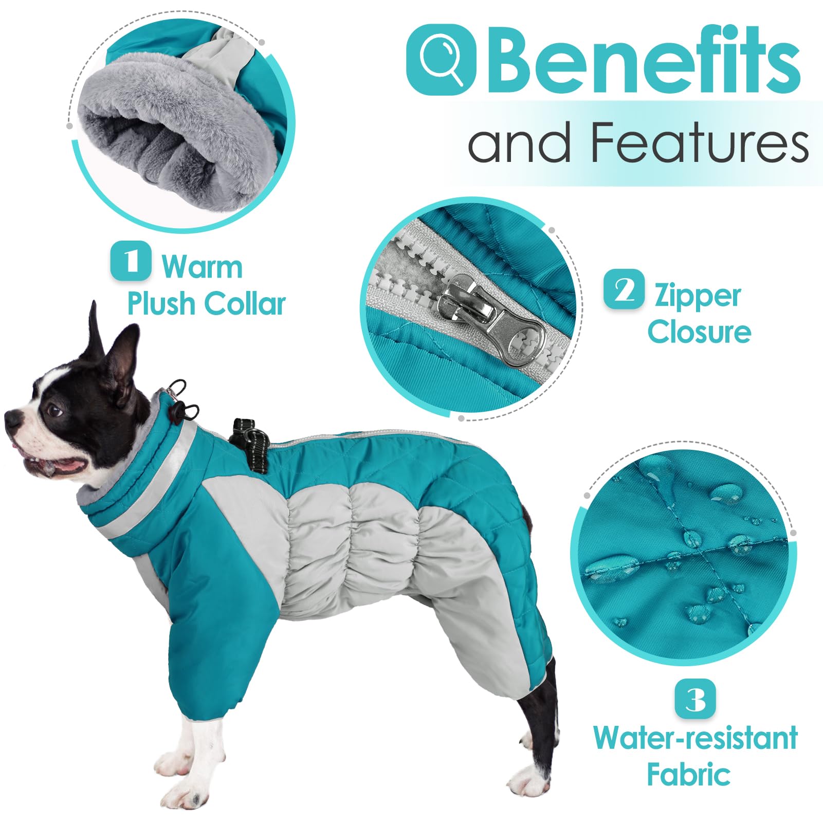 AOFITEE Fullbody Dog Jacket, Windproof Winter Coat with Built-in Harness, Reflective Turtleneck Snow Jacket, Puffer Coat for Sma