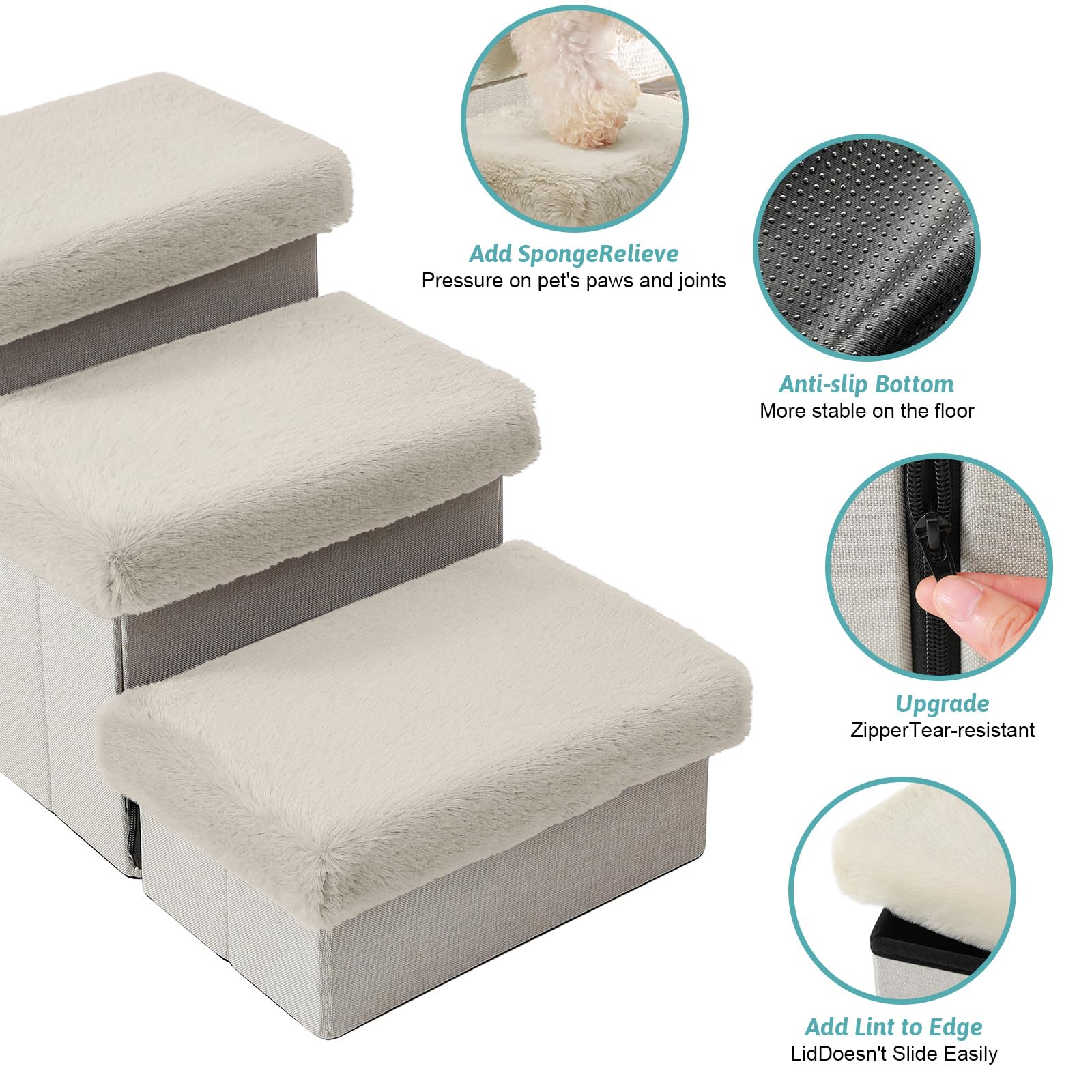 COZY KISS Dog Stairs for Small Dogs with Storage and Condo, 14'' H Foldable Pet Stairs for Small Medium or Puppy Dogs and Older