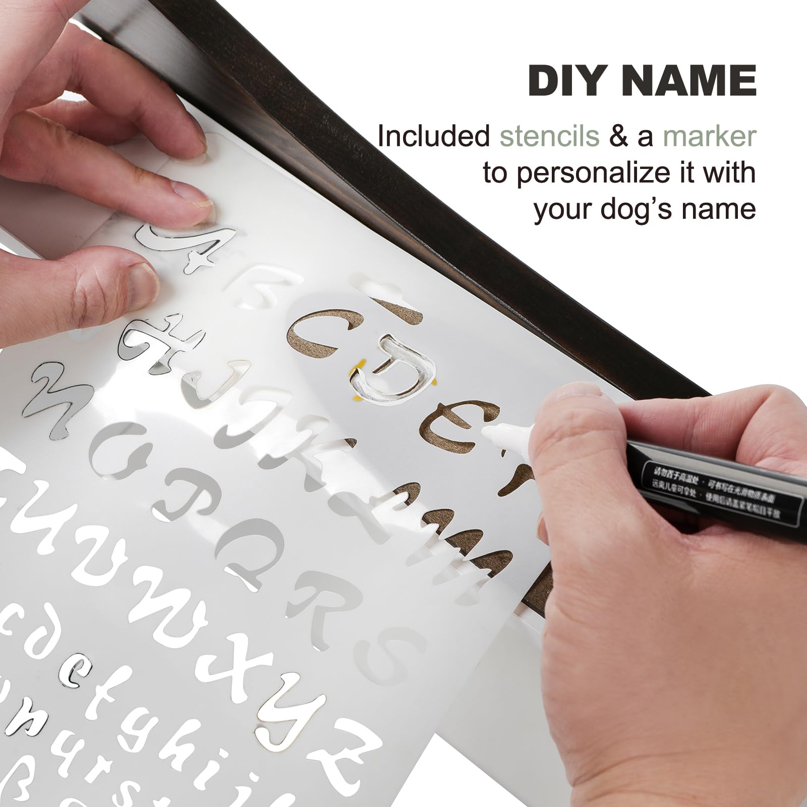 Hq4Us 4Legs Elevated Dog Bowls For Large Dogs, Diy Dog Name Farmhouse Medium Stand, Wood Raised Stand With 2 Stainless Steel Bow