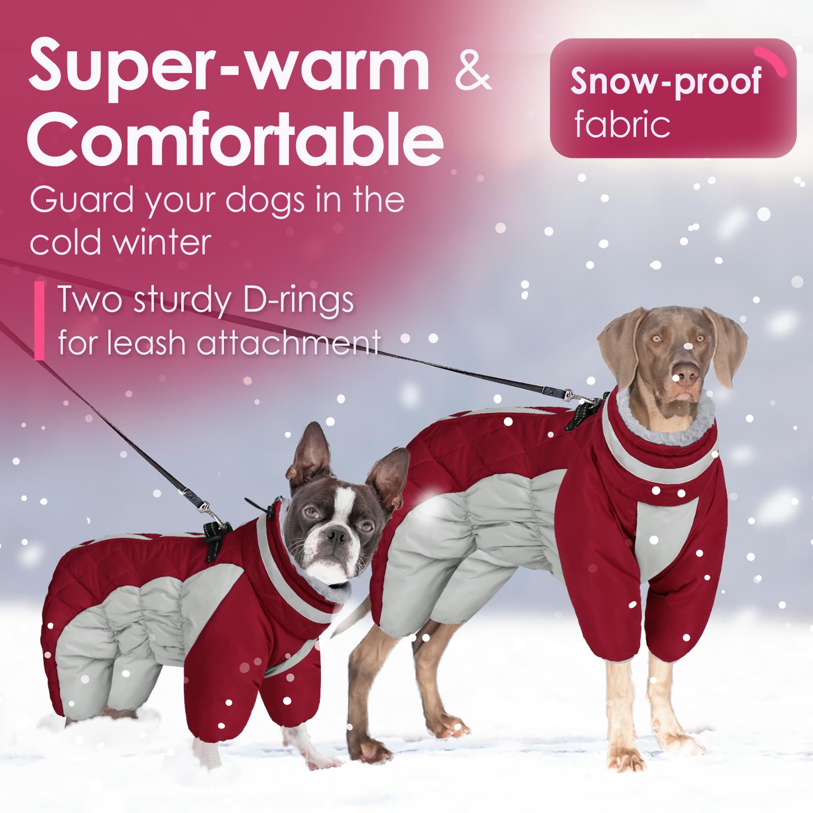 AOFITEE Fullbody Dog Jacket, Windproof Winter Coat with Built-In Harness, Reflective Turtleneck Snowsuit, Puffer Coat for Small