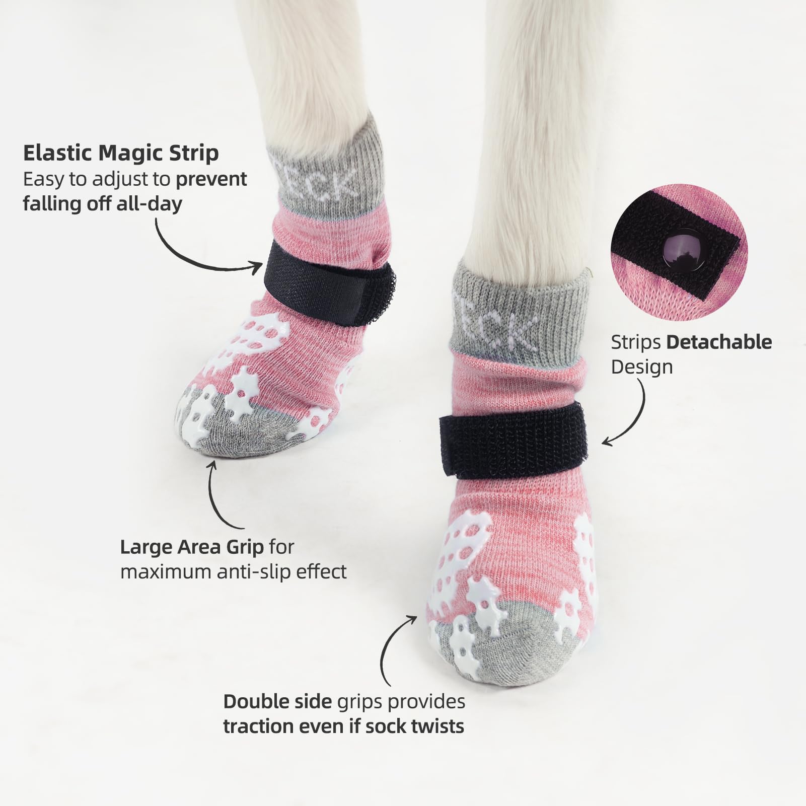 Pupteck Double Side Anti-Slip Dog Socks - 4 Pack Dog Paw Protection For Puppy Indoor Traction Wear On Hardwood Floor For Small And Medium Dogs, Soft And Comfortable With Adjustable Straps